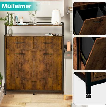 TWSOUL Sideboard Küchenschrank, Ausziehbarer Abfallschrank mit 2 Schubladen und Regal