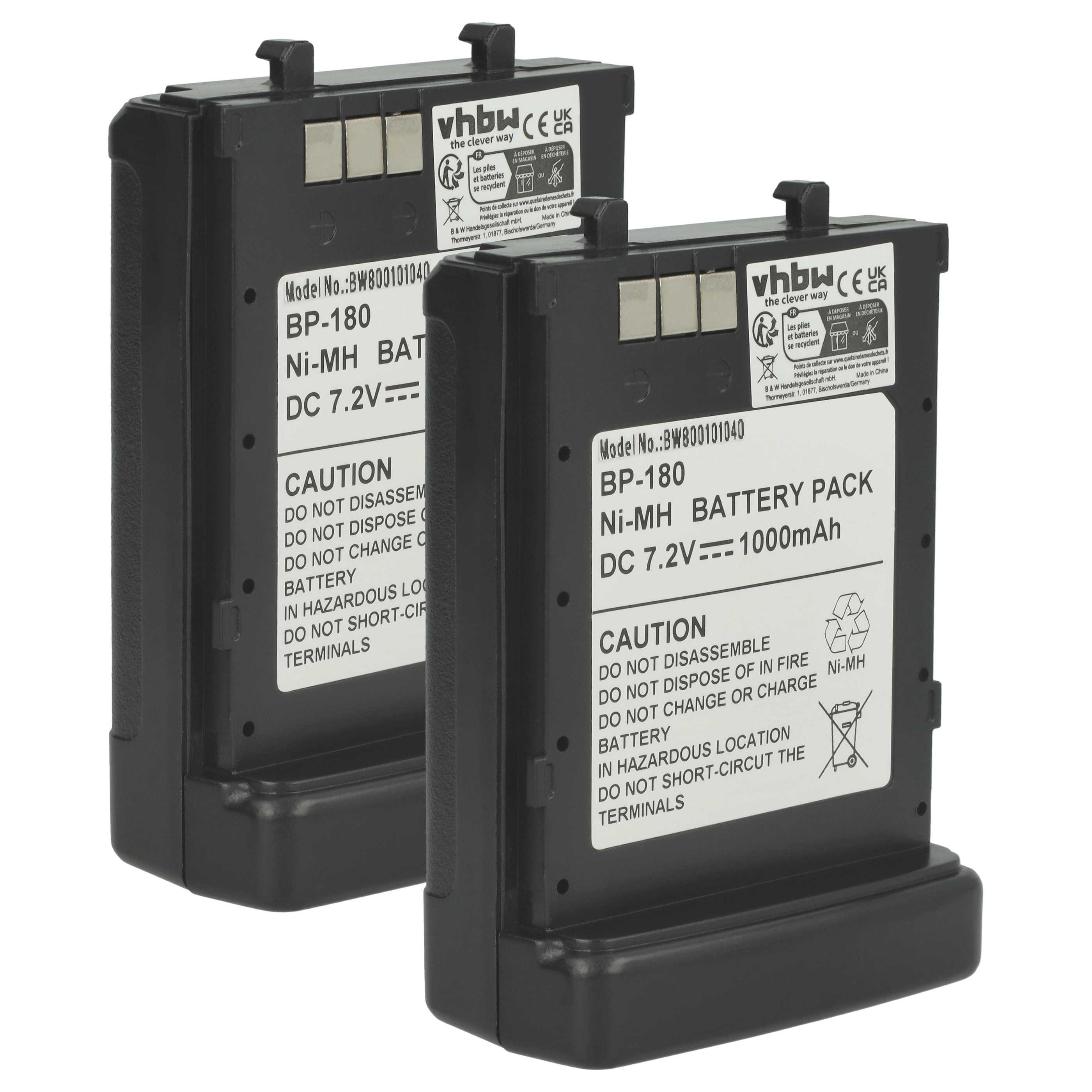 vhbw Akku passend für Icom IC-T42, IC-T22, IC-T22E, IC-12A, IC-T22A, IC-T7, Akku Akku NiMH 1000 mAh (7,2 V, 2 St), Leistungsfähige Austausch-Akkus für Ihr Funkgerät, Walkie-Talkie