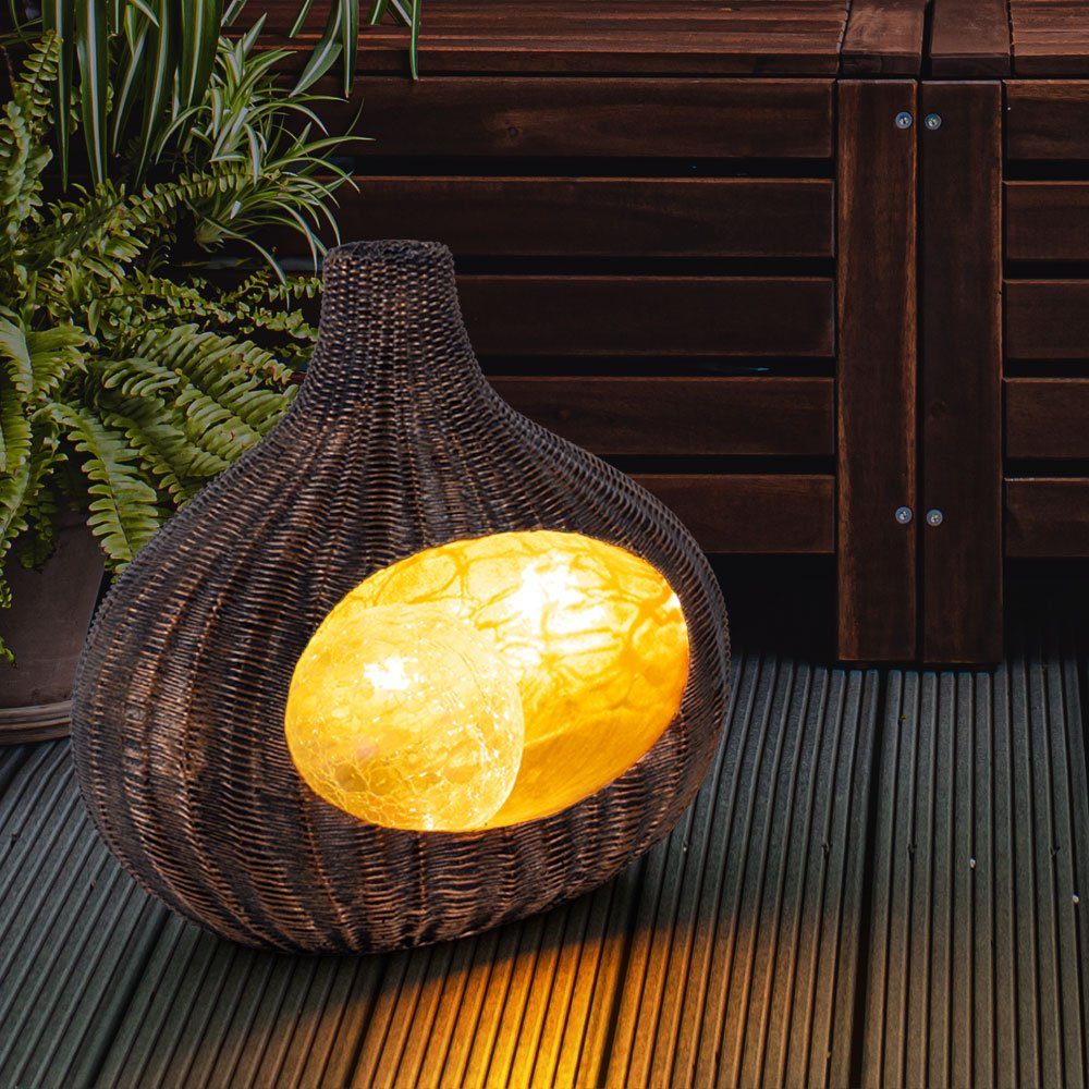Globo LED Außen Rattan-Optik LED-Leuchtmittel Solarleuchte Gartendeko für Warmweiß, fest verbaut, Solarleuchte, Solarleuchte Tischdeko