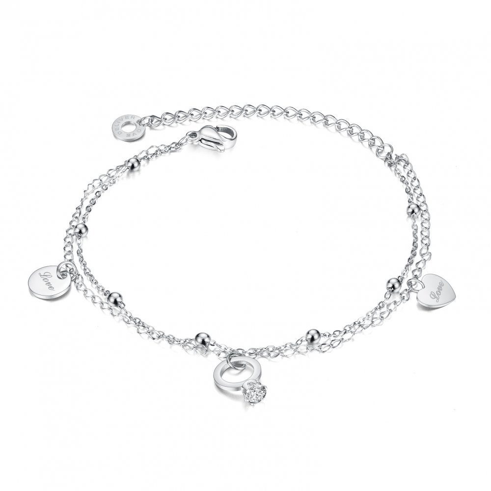Invanter Armband Runde Perle Liebe Doppelschicht Stahl Armband Weiblich, Inklusive Geschenktüte