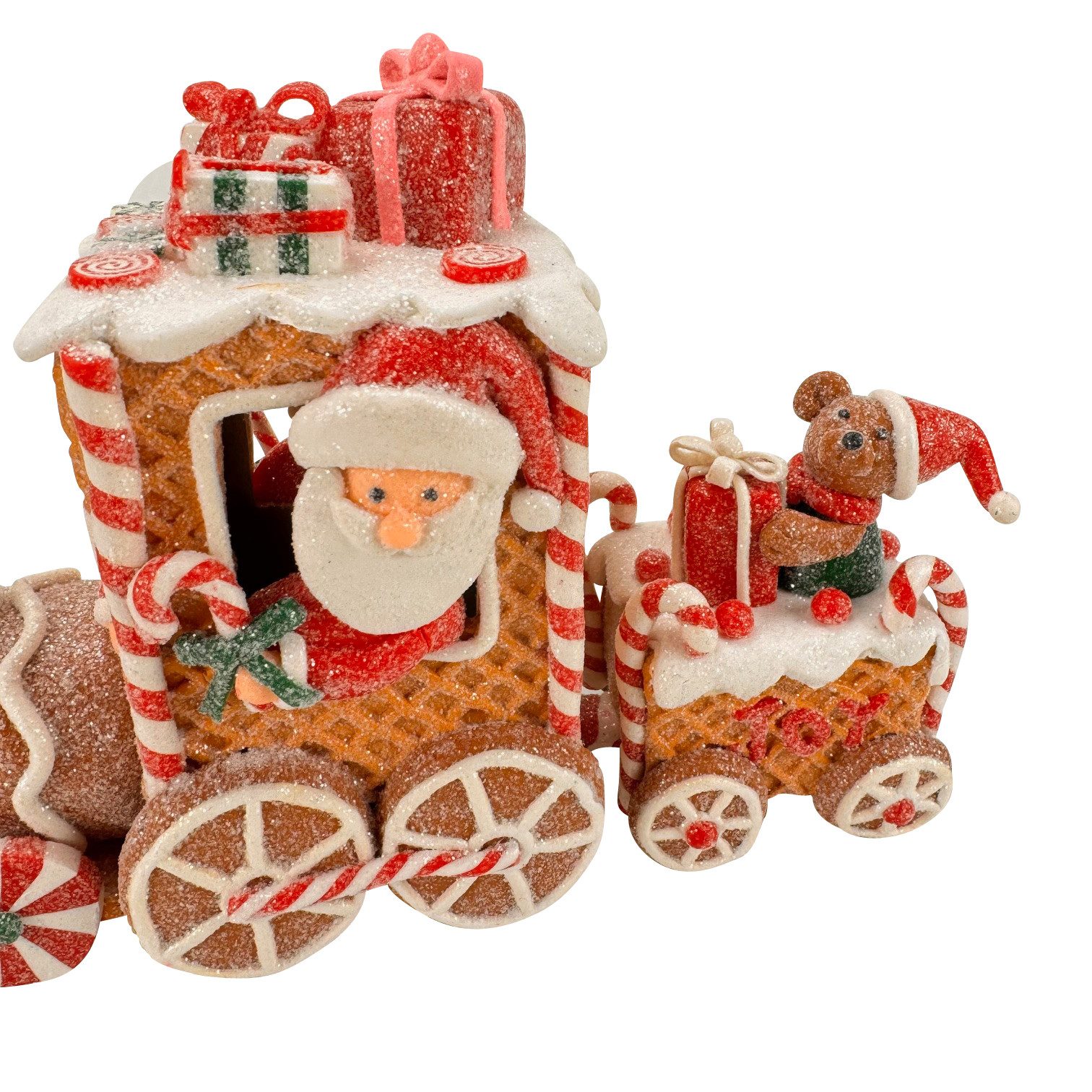 Online-Fuchs Dekofigur Lebkuchenzug mit Weihnachtsmann & Glitzer - Lebkuchenmännchen (Weihnachtsdeko, Weihnachten), mit Glitzerschnee überzogen – Bild 3 von 4