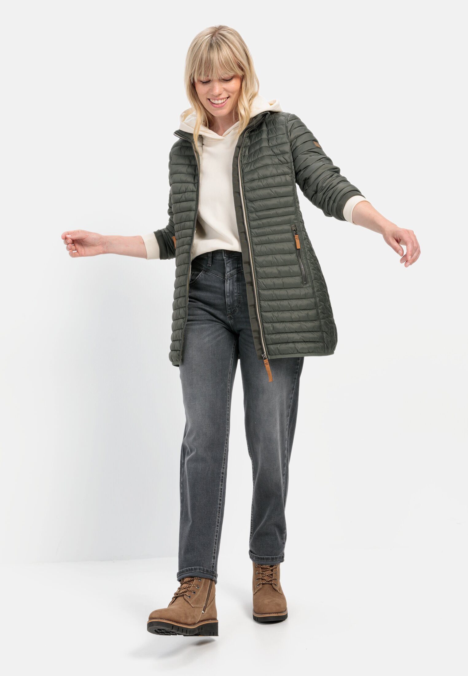 camel active Steppjacke Steppjacke aus recyceltem Polyamid Langarm Markenlogo