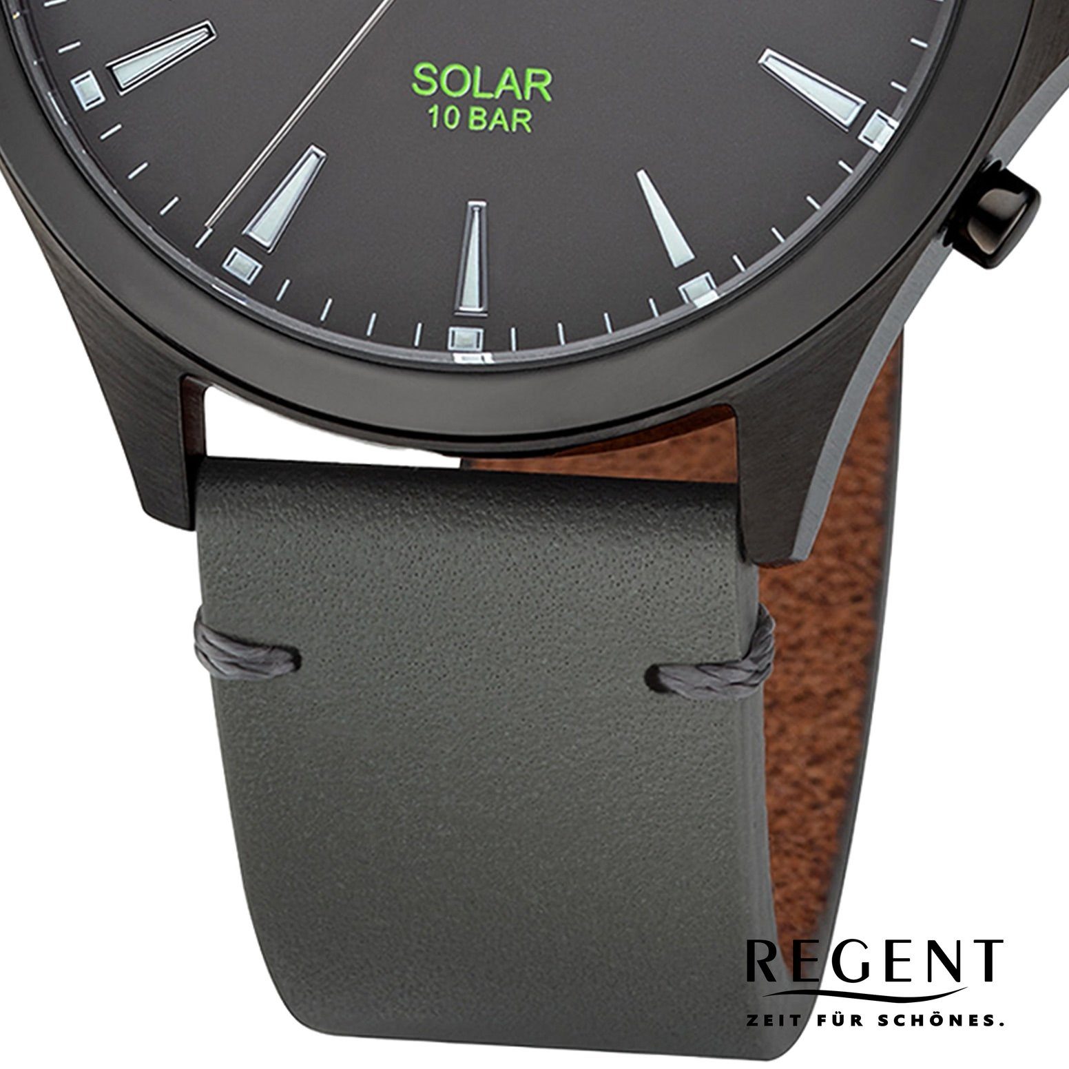 Regent Solaruhr Regent Herren Solaruhr Analog Lederarmband, (Solaruhr), Herren Solaruhr rund, extra groß (ca. 41mm), Lederarmband
