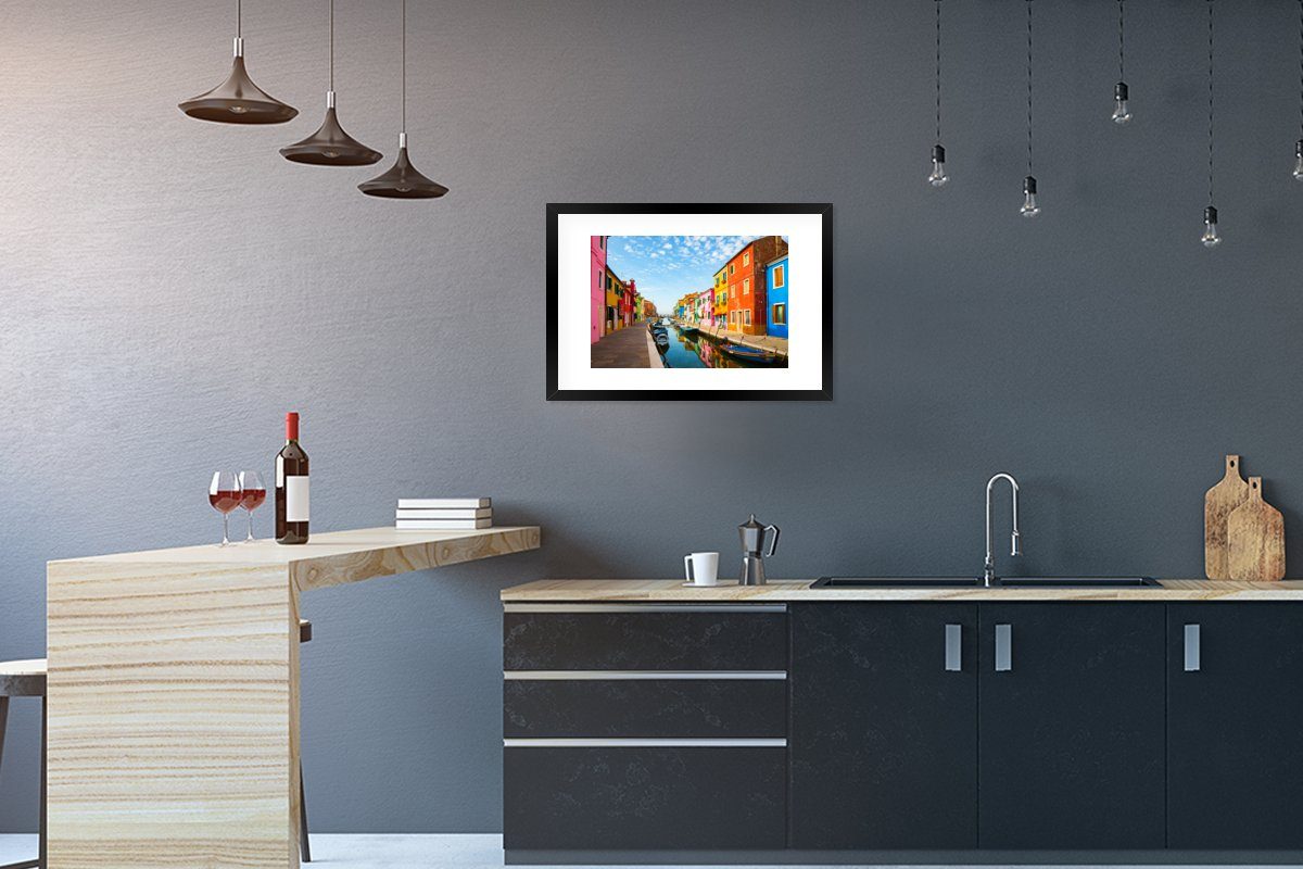 MuchoWow Poster Italien - Häuser - Farben, (1 St), mit Rahmen, Kunstdruck, Gerahmtes Poster, Schwarzem Bilderrahmen