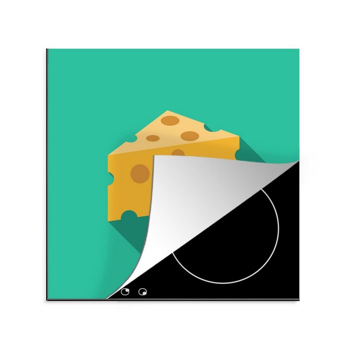 MuchoWow Herdblende-/Abdeckplatte Illustration Käse mit grünem Hintergrund Vinyl (1 tlg) Ceranfeldabdeckung Arbeitsplatte für küche