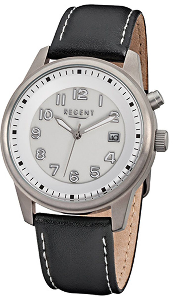 Regent Quarzuhr Regent Herren-Armbanduhr schwarz Analog, Herren Armbanduhr rund, groß (ca. 41mm), Lederarmband