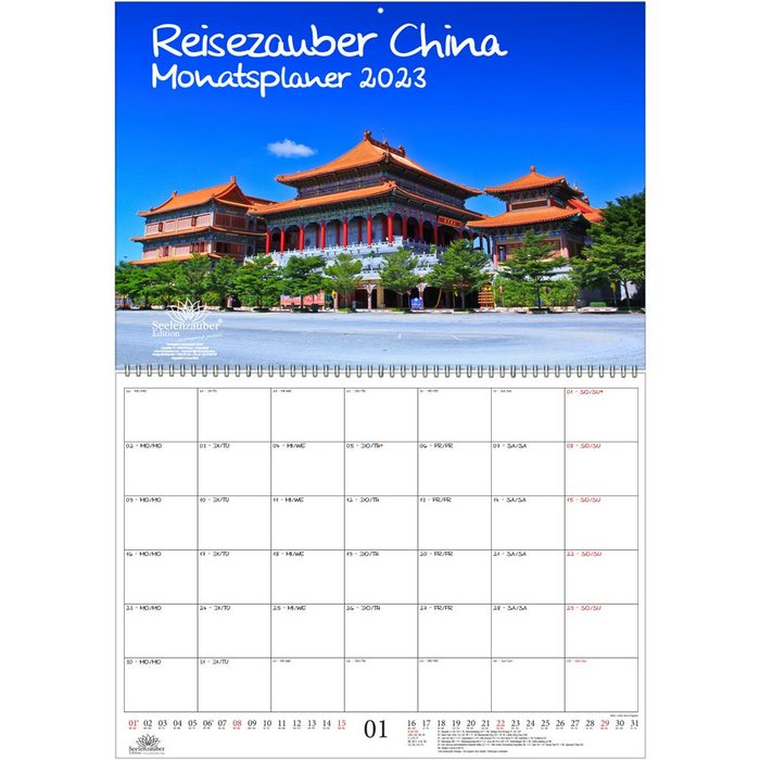 Seelenzauber Wandkalender Reisezauber China Planer DIN A2 aufgeklappt - Kalender für 2023 China