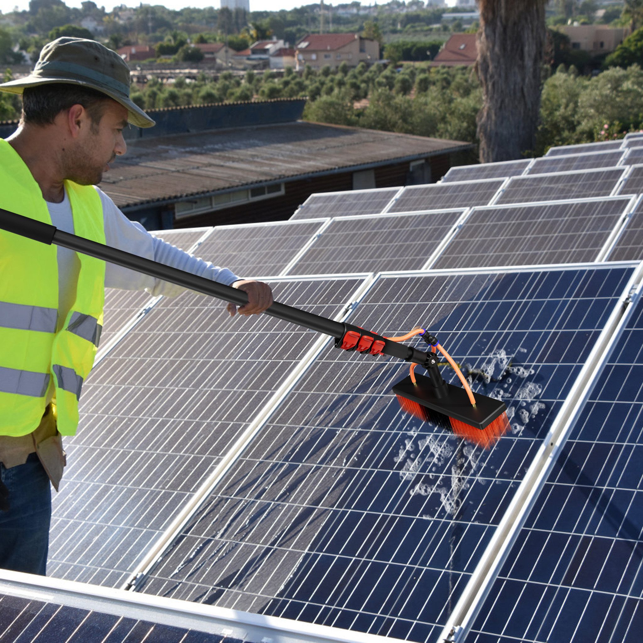 FIVMEN Reinigungsbürste Teleskop Waschbürste, Teleskopwaschbürste aus Aluminium 4,65M/6M, Terrassendach Reiniger mit 30/55cm Borste