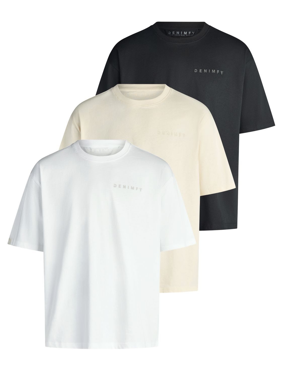 DENIMFY T-Shirt Herren Basic Shirt DFTed 3er Set Pack Relaxed Fit (Vorteilspack, 3-tlg) Kurzarm Tee Shirt mit Rundhalsausschnitt aus 100% Baumwolle