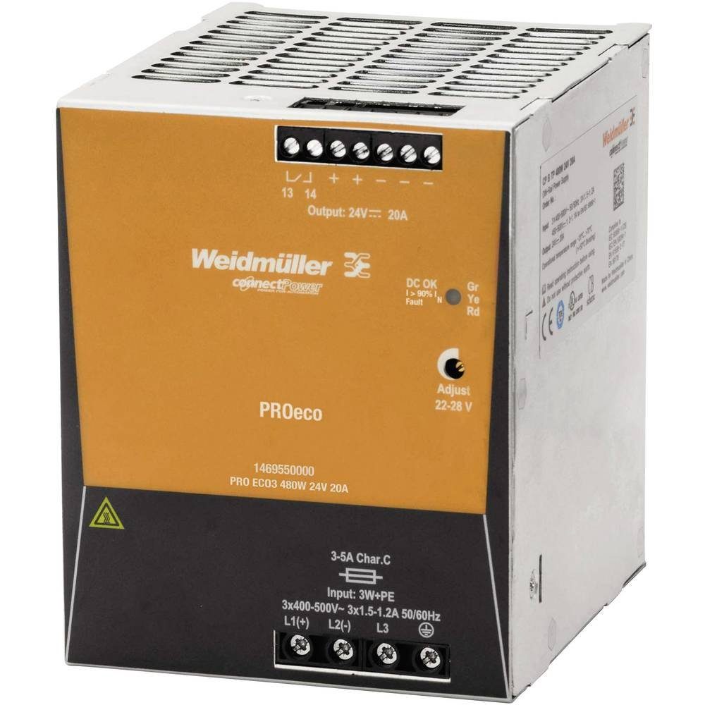 Schaltnetzgeräte PROeco 480W 24V 20A Hutschienen-Netzteil