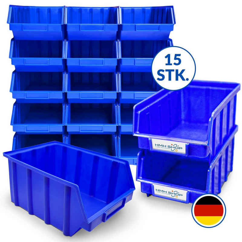 HMH Stapelbox 15 blaue Stapelboxen Größe 4 Sichtlagerkästen Blau Sortierbox
