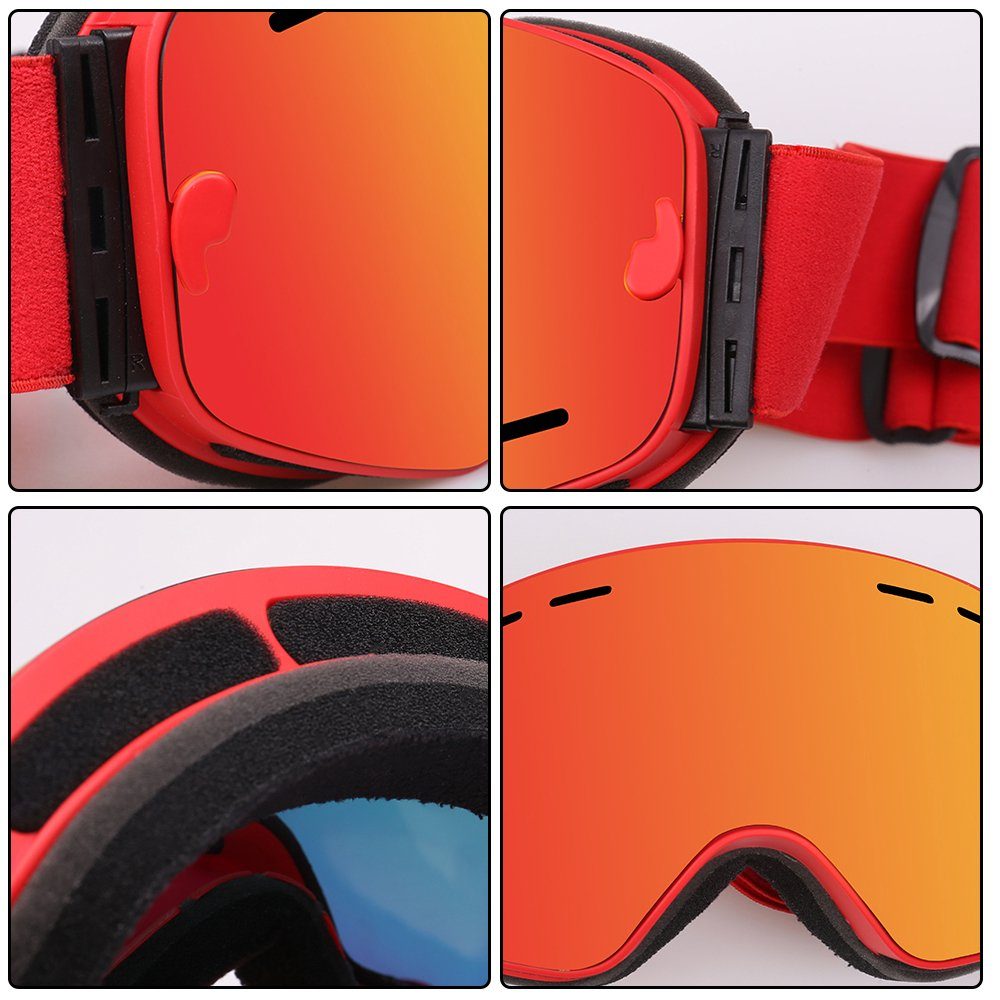 Skifahren Männer Linse, Doppellagige Snowboardbrille Anti-Beschlag Grau Rosnek (1-St), Frauen, UV400, magnetisch, für