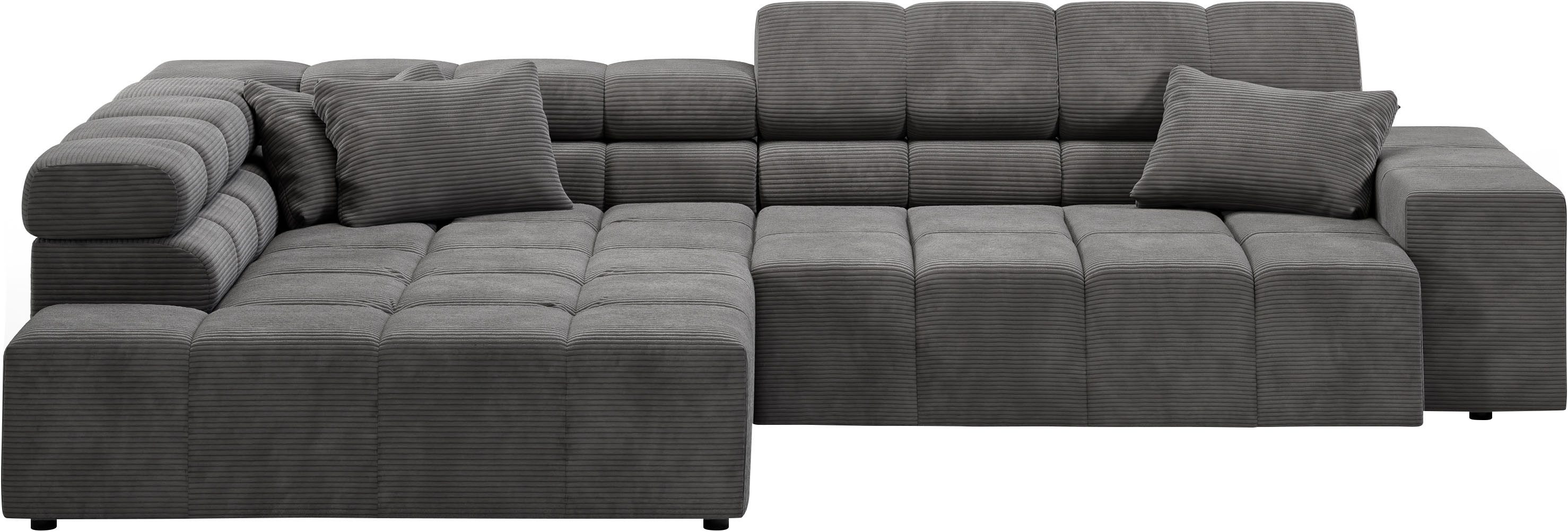 Home affaire Ecksofa Ancona, Ecksofa, incl. Kopfteilverstellung, Breite 319 cm, L-Form, wahlweise motorische Sitztiefenverstellung, auch in Cord + Easy Care