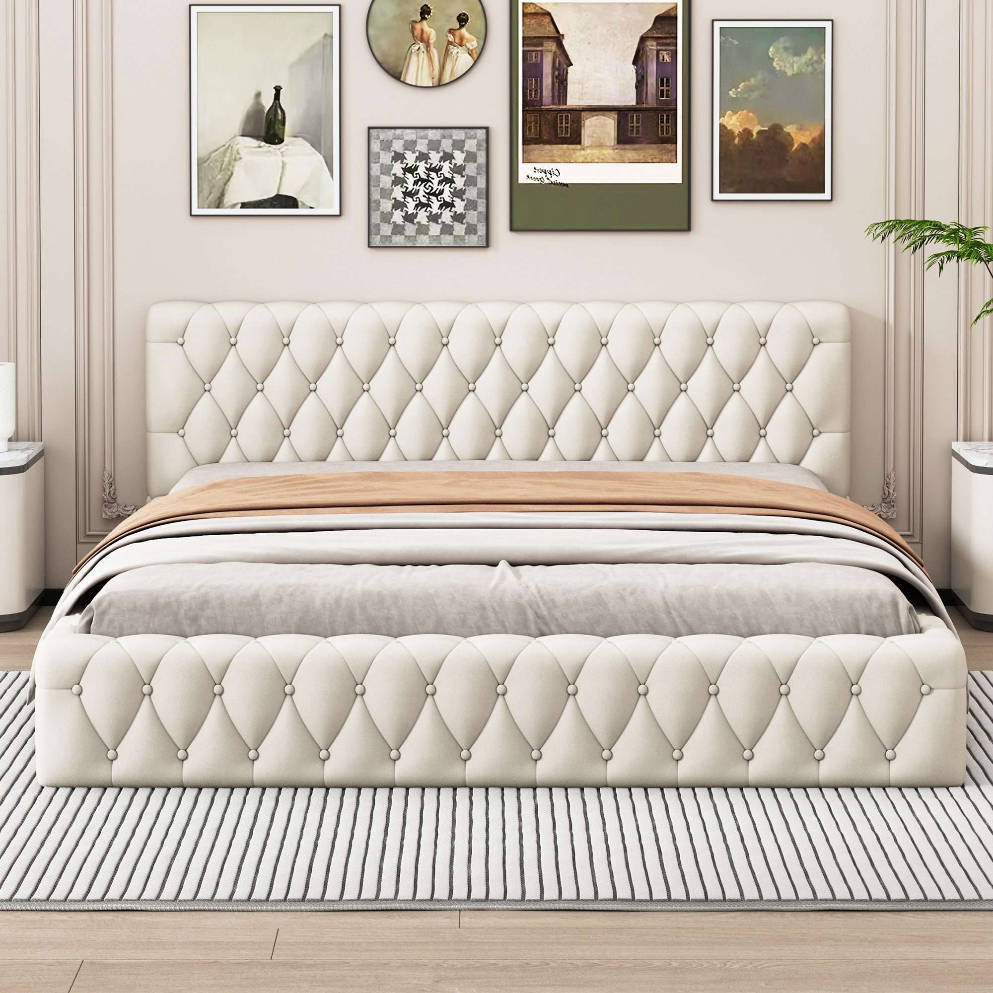 Merax Polsterbett (1-tlg), Doppelbett 140x200cm mit Rückenlehne, Samt günstig online kaufen