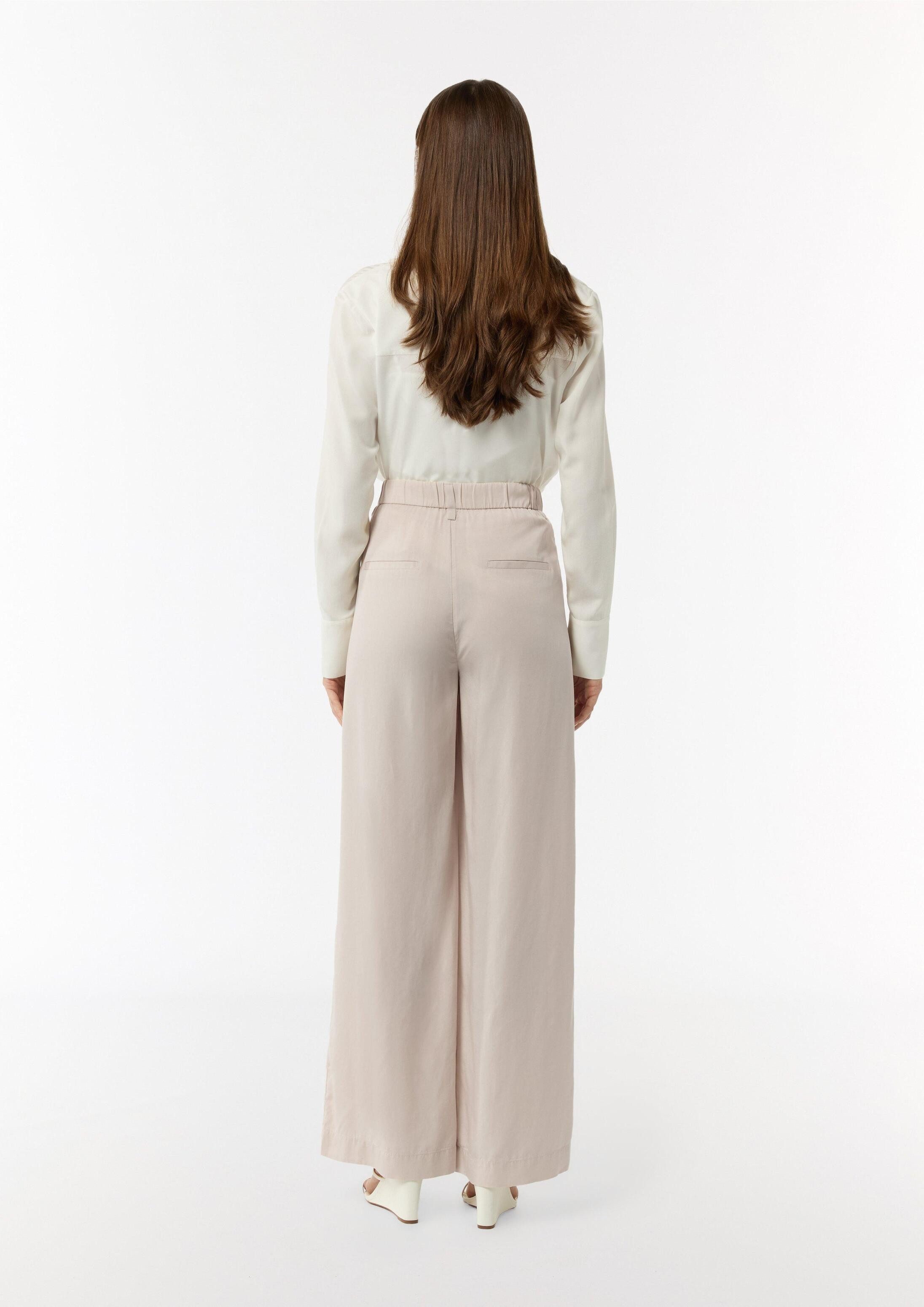 comma Chinos Hose Wide-Leg-Hose aus Lyocell mit Elastikbund und angedeuteten Taschen