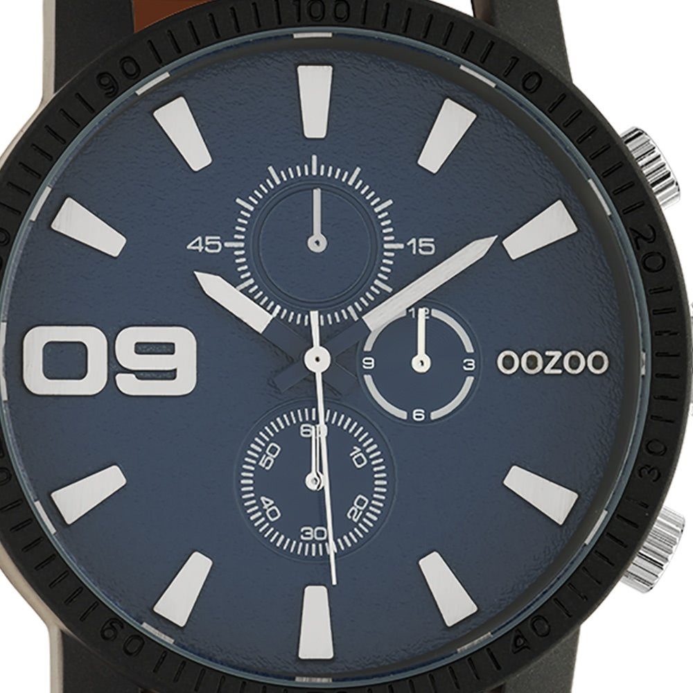 OOZOO Quarzuhr Oozoo Herren groß 50mm) Analog, Lederarmband, Armbanduhr extra Casual-Style Herrenuhr (ca. blau rund