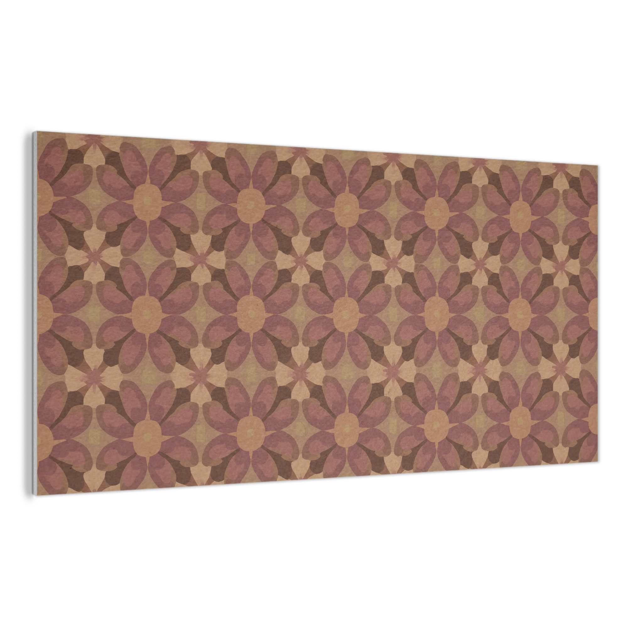 MuchoWow Gemälde Retro - Blumen - Braun, Fotodruck (1 St), Akustikpaneele, Wandpaneele, Schalldämmung, Akustikbilder 120x60 cm