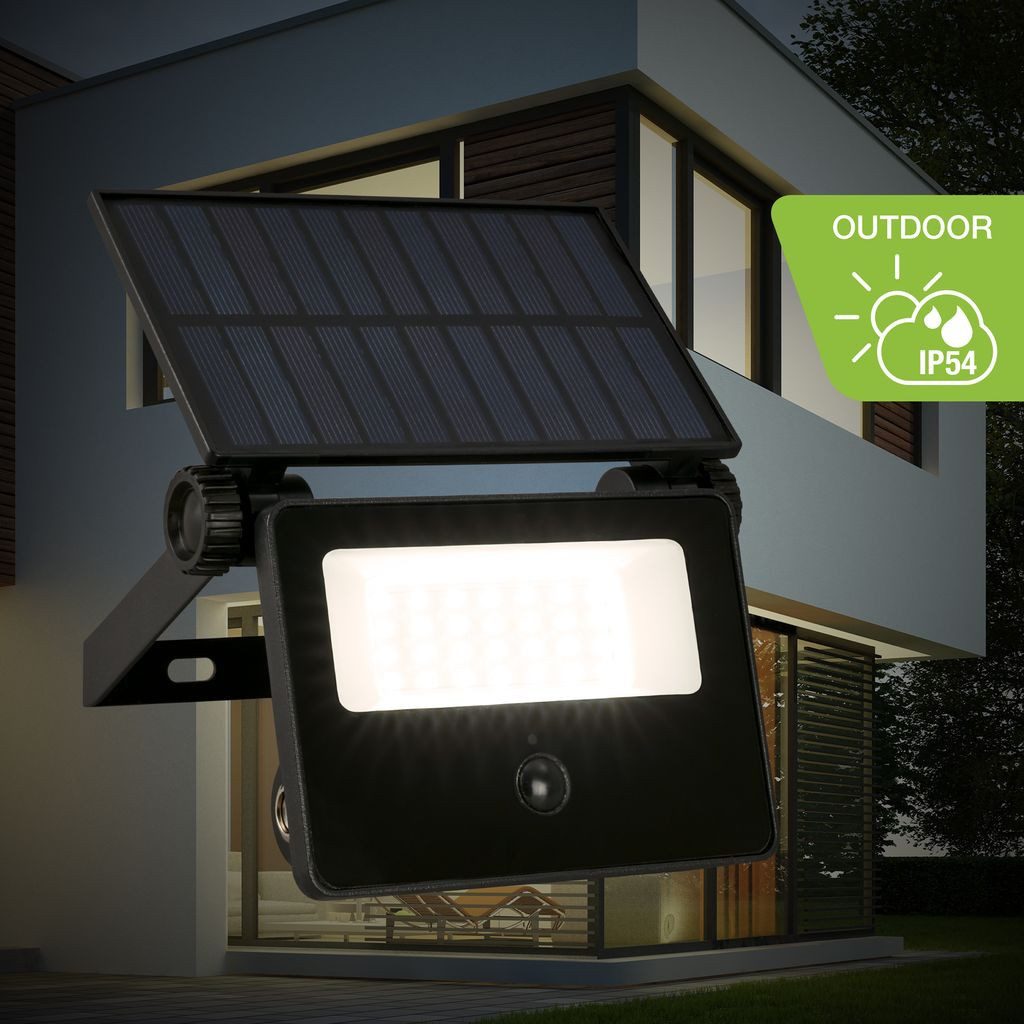Telefunken Flutlichtstrahler 322605TF, LED fest integriert, 2700K - Extra-Warmweiß, LED Strahler Solar 14x11,5x18 cm Schwarz 2W 1000 Lumen Solarleuchten