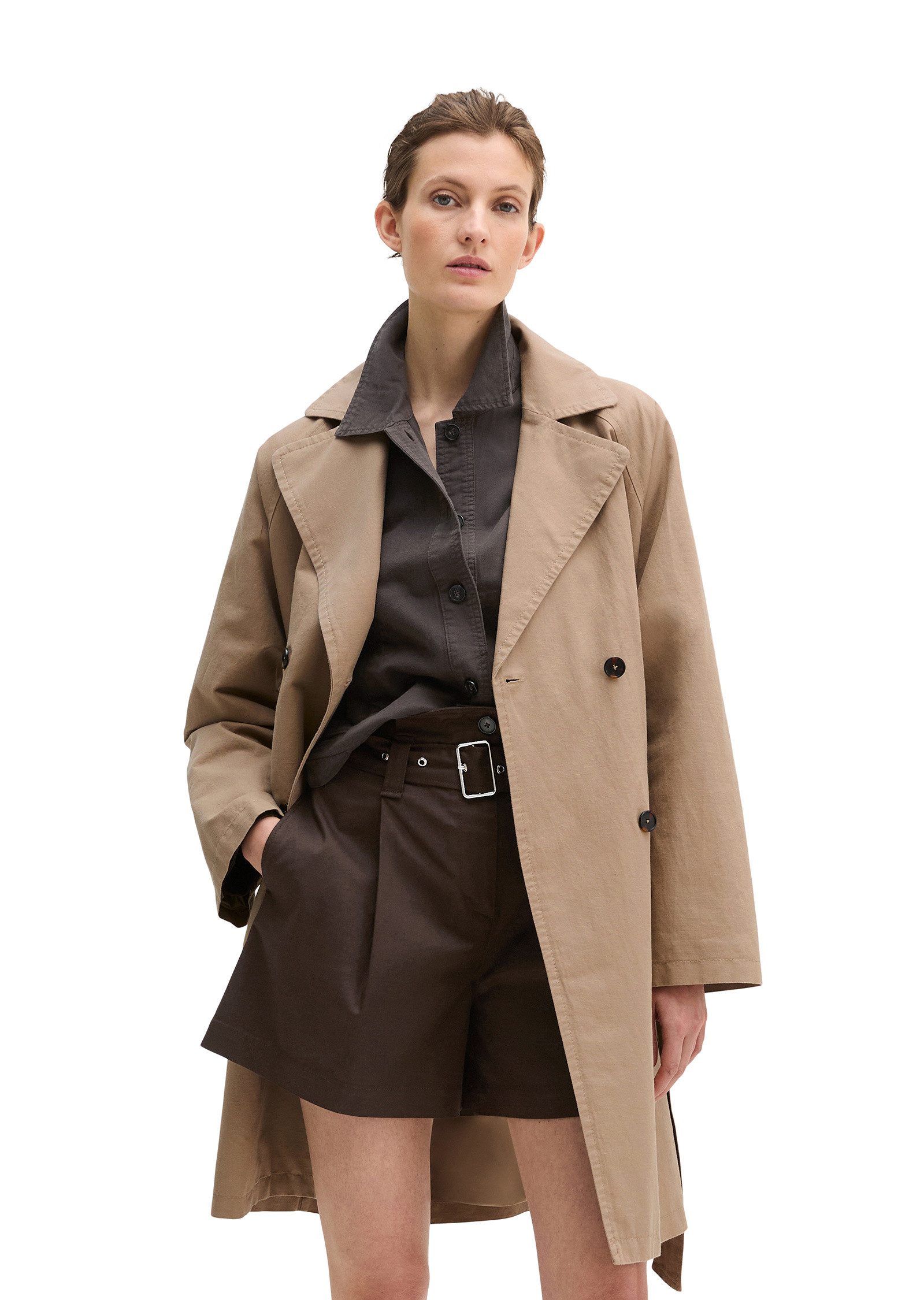 Marc O'Polo Trenchcoat in lässigem Baumwoll-Crinkle-Mix