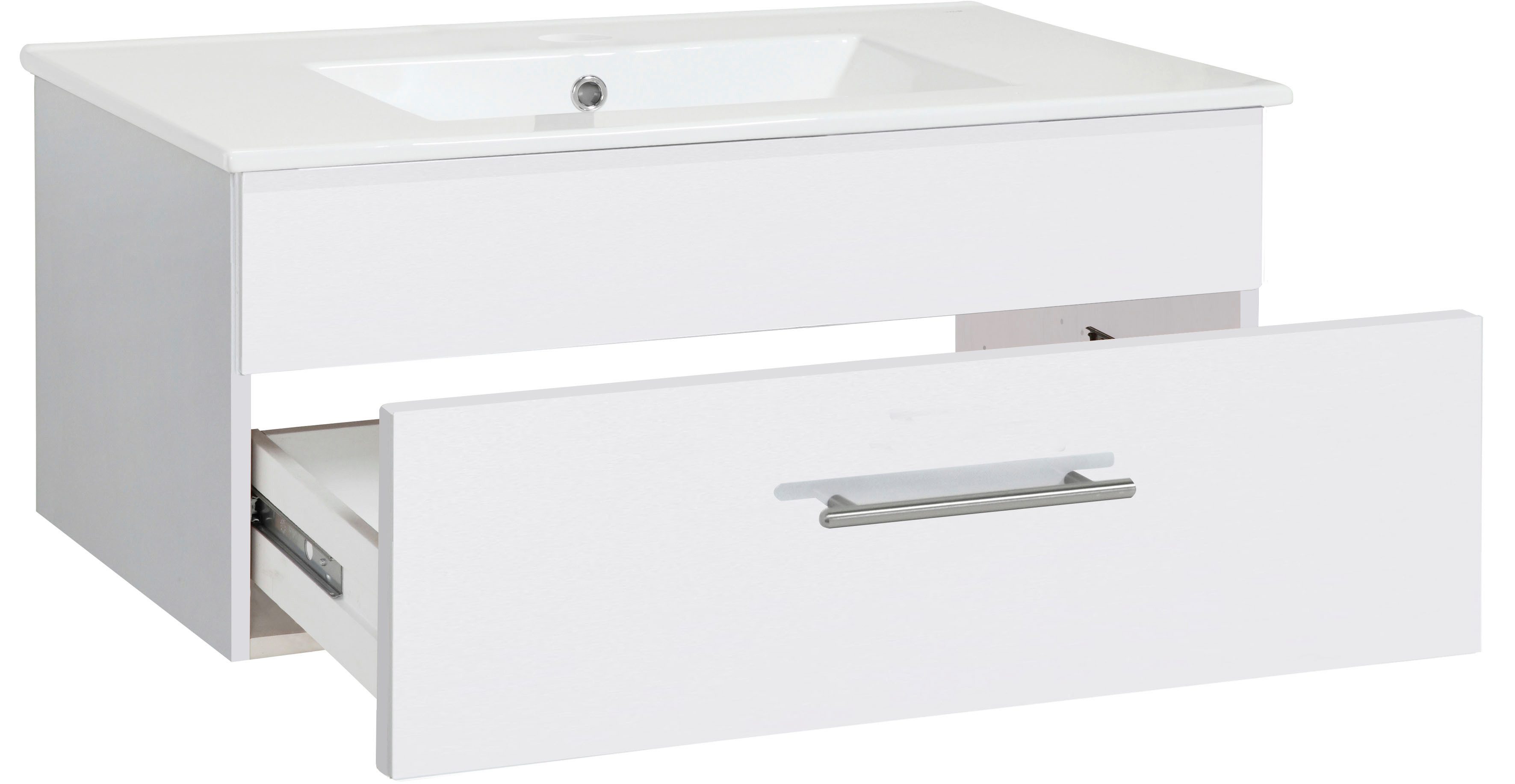 welltime Waschtisch Trento Light mit Keramik-Auflagebecken, 1 feste Blende und 1 Auszug, Breite: 81cm, Weiß – Bild 5 von 5