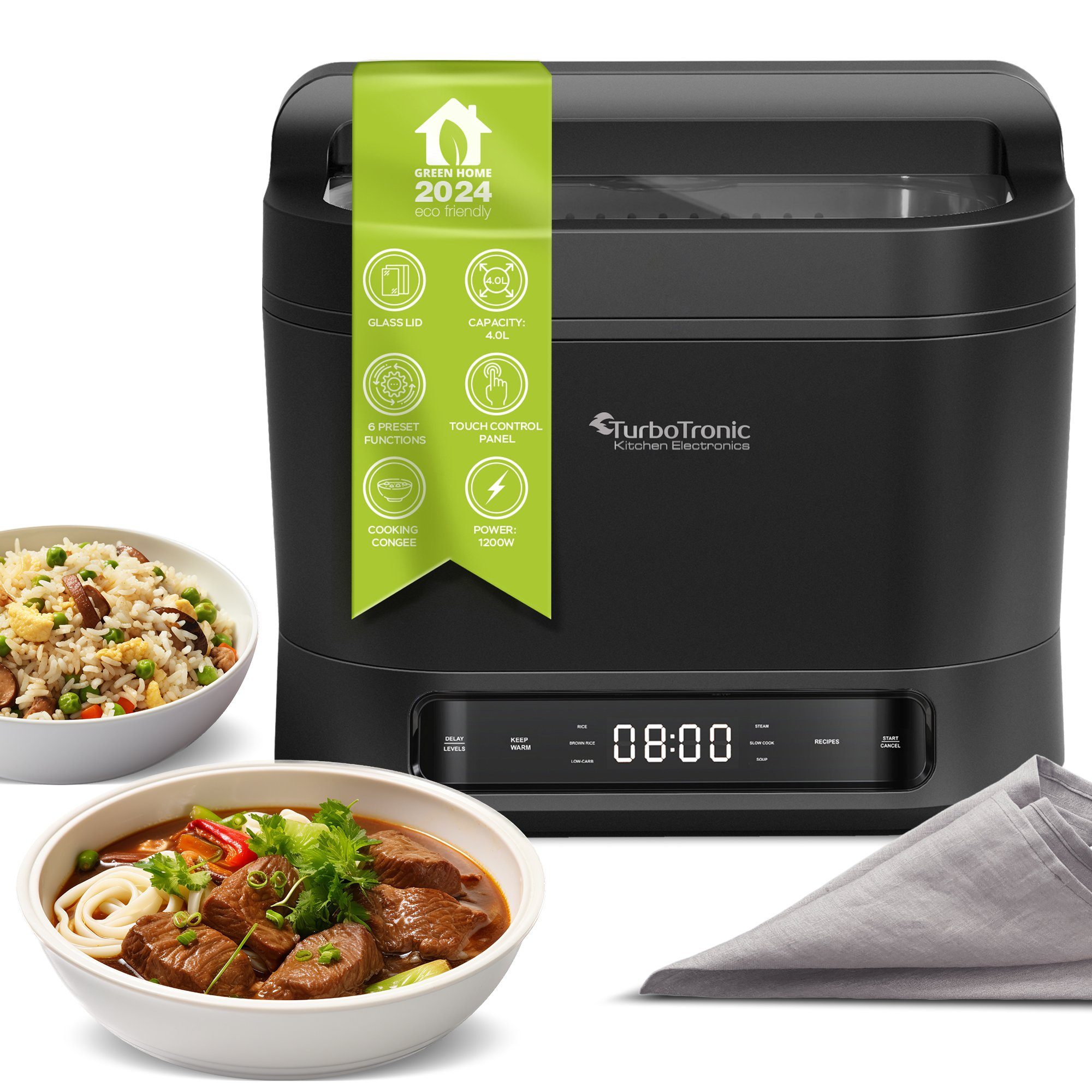 TurboTronic by Z-Line Multikocher Multikocher elektrisch, 1200W, 4L, Dampfkocher, Dampfgarer, 2024 Model, Dampfkocher, Reiskocher, Slow-Cooker, 1200W, Timer, Multivarka, Warka