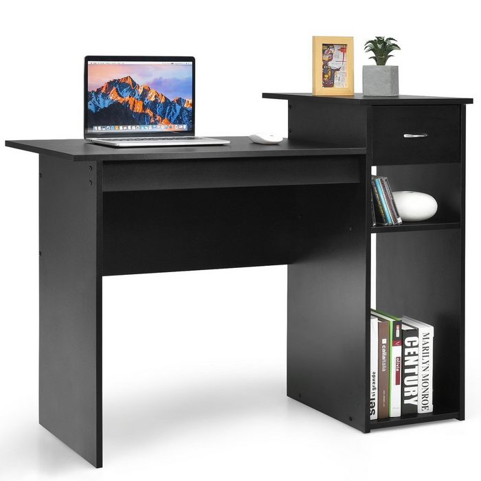 COSTWAY Schreibtisch mit Schubladen und offenen Regalen 108 x 82 x 50cm