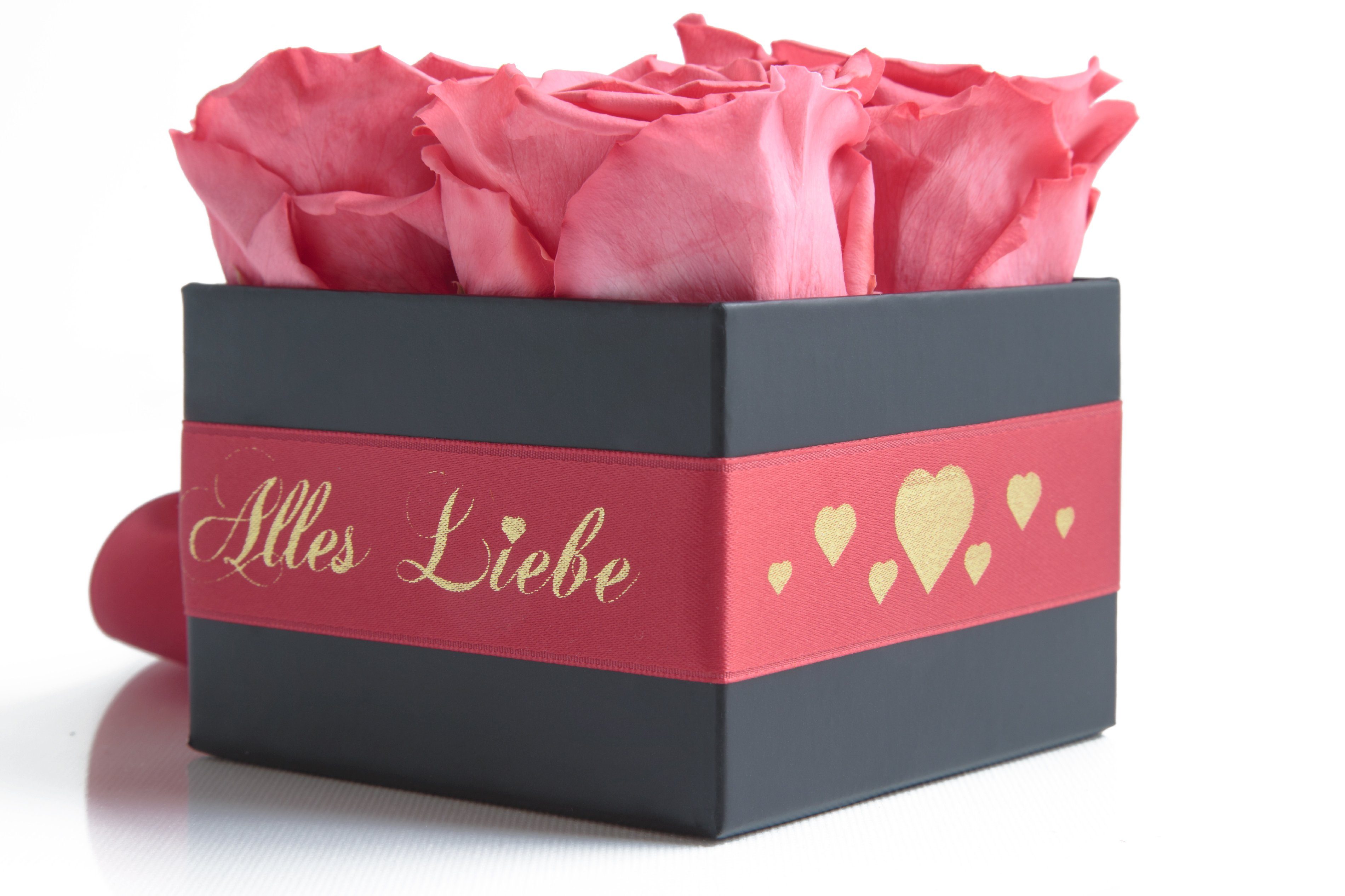 Kunstblumenstrauß Alles Liebe Rosenbox Infinity Rosen echte konservierte Blumen Rose, ROSEMARIE SCHULZ Heidelberg, Höhe 8,5 cm, Muttertag Geschenk Korall