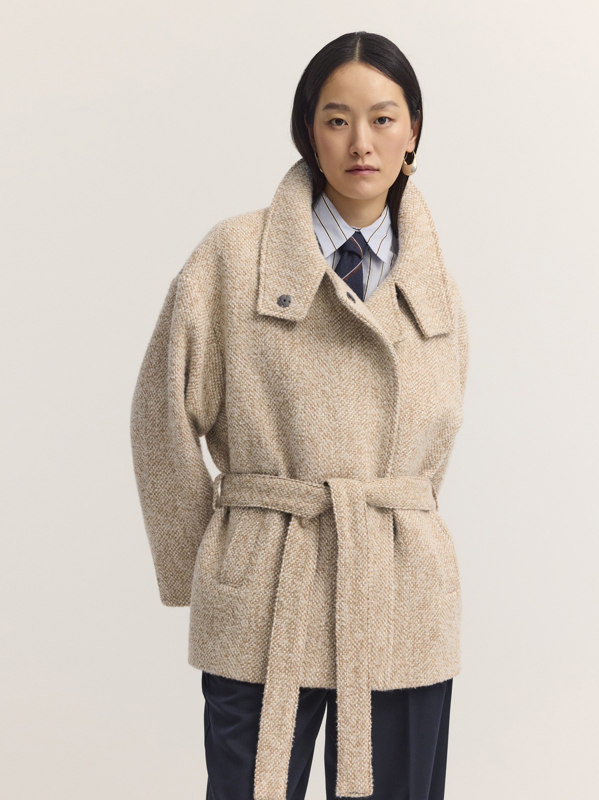 bugatti Kurzjacke Regular Fit Regular Fit Wollmix Stehkragen Gürtel