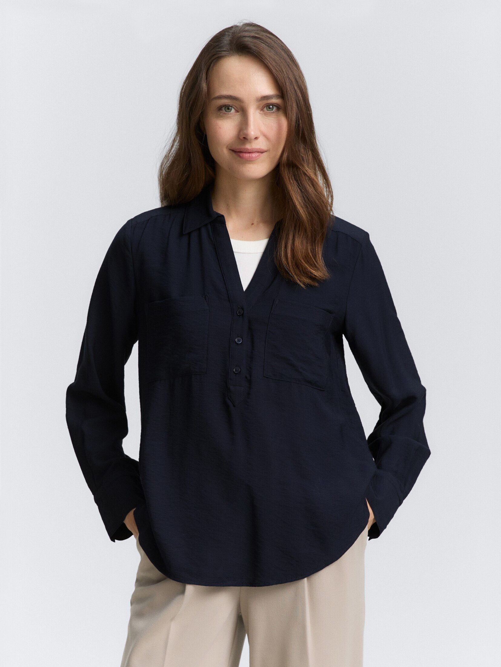 TOM TAILOR Langarmbluse Blusen & Shirts Crinkle Bluse mit Brusttaschen