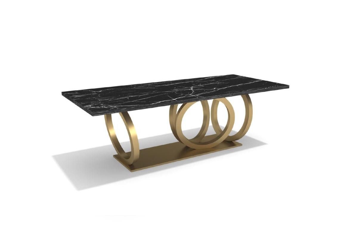 JVmoebel Esstisch Eleganter Marmortisch in Schwarz-Gold mit Edelstahlfüßen (Packung, 1-St., 1x nur Esstisch), Made in Europa