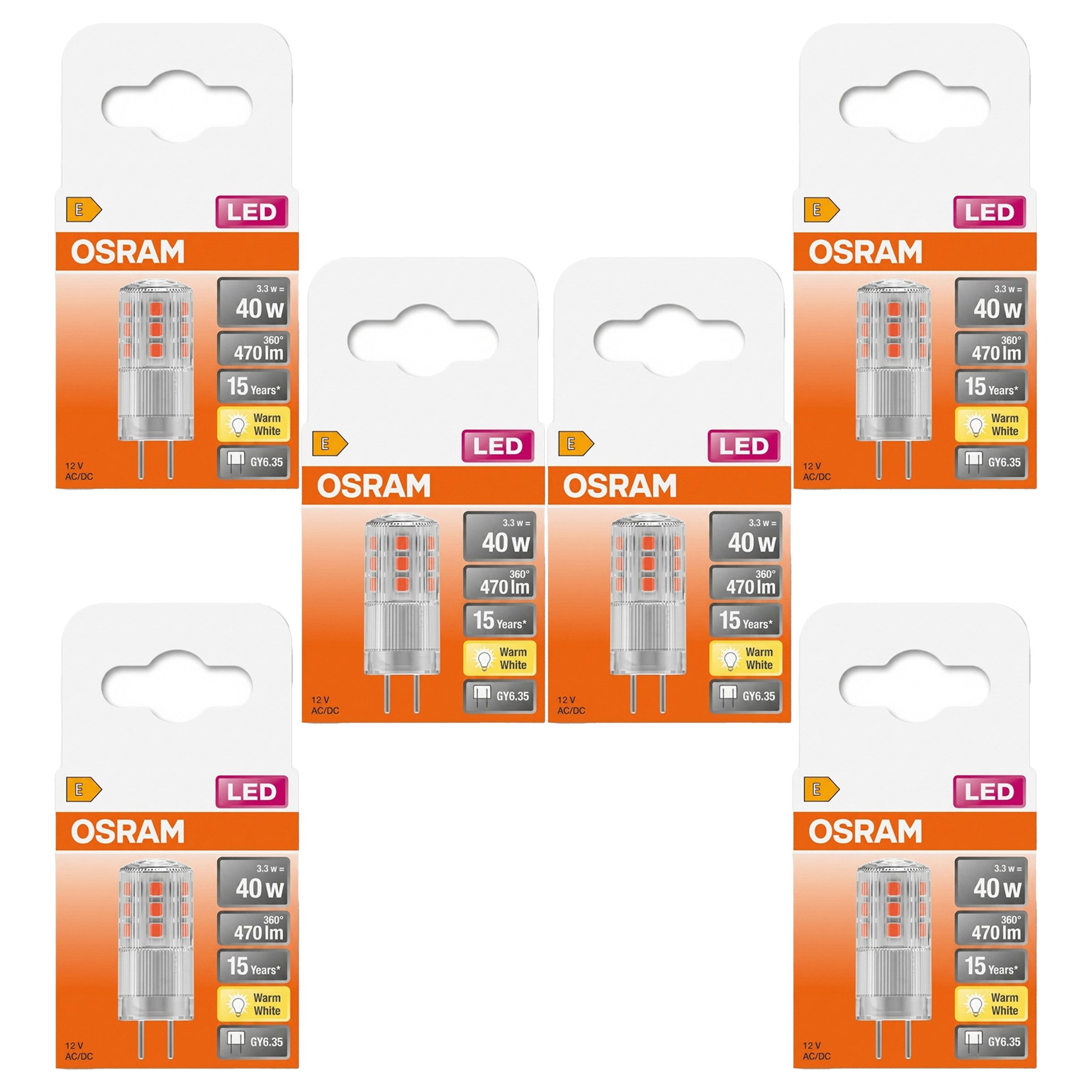 Osram LED-Leuchtmittel Osram LEDPIN40 CL – 3,3W GY6.35 Warmweiß, 6er-Pack, 6 St.