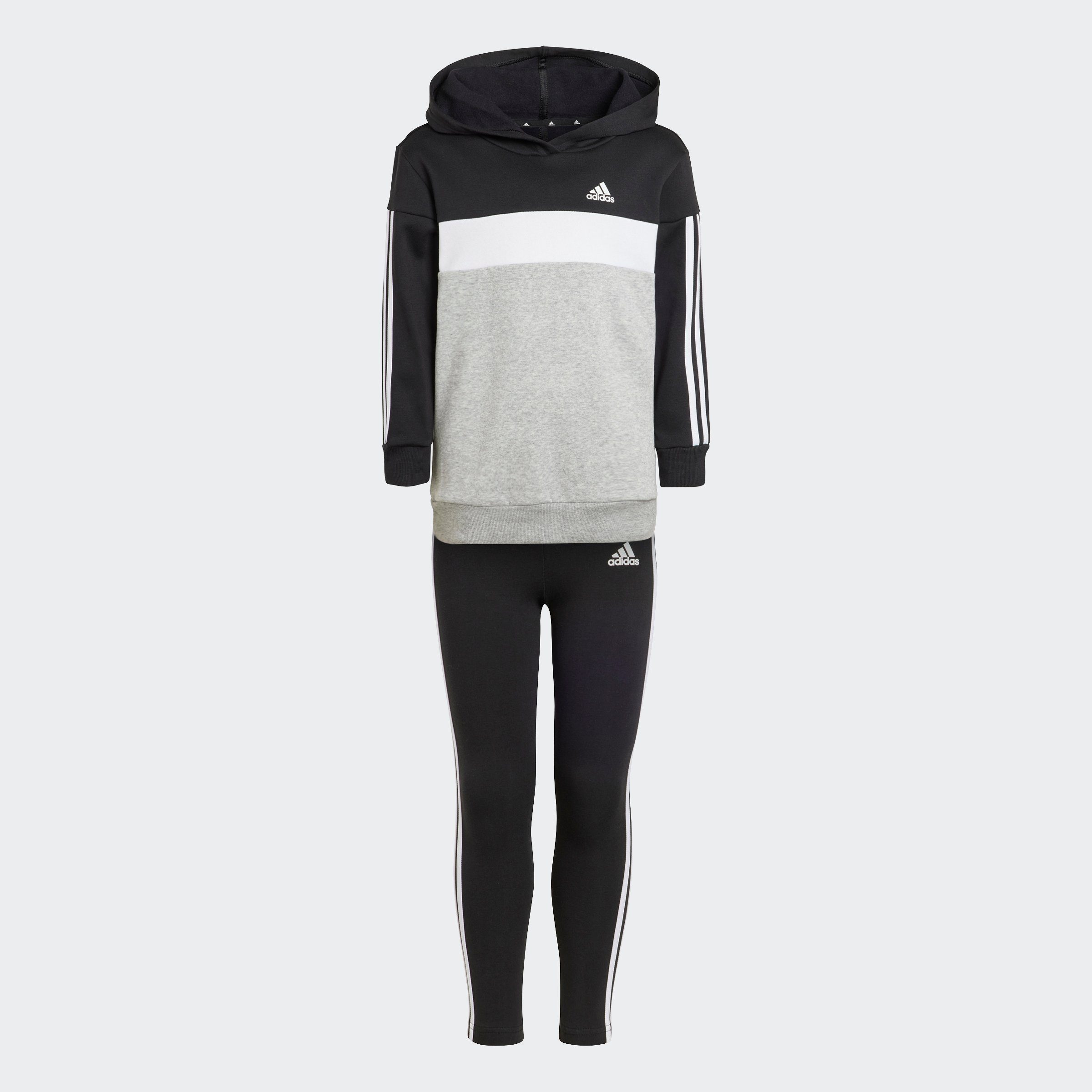 Trainingsanzug White Sportswear TIBERIO (2-tlg) KIDS Black 3STREIFEN Heather Grey / Medium COLORBLOCK / adidas