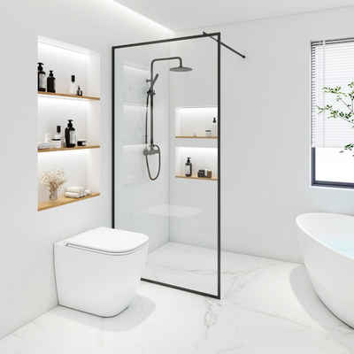 HOME DELUXE Duschwand Duschabtrennung BAKI Schwarzer Rahmen, Einscheibensicherheitsglas, erhältlich in 5 verschieden Breiten, 80-160 cm