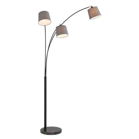 Home affaire Stehlampe Tannegg, ohne Leuchtmittel, Stehleuchte / Bogenlampe mit Marmor - Fuß, graue Stoffschirme