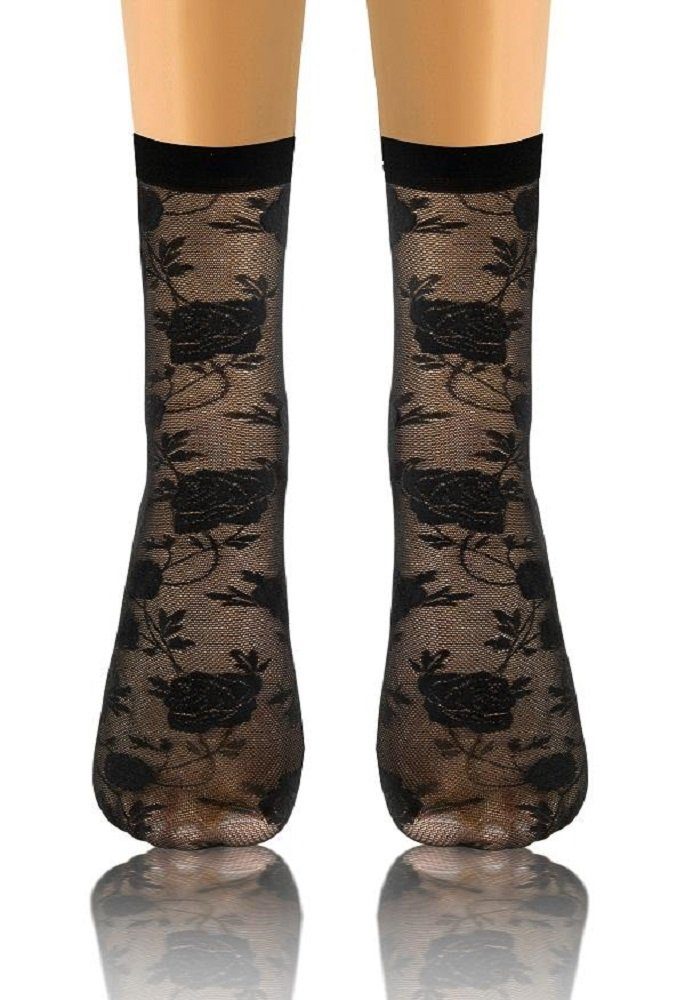 Lycille Feinsocken Elegante Transparente Damen-Socken mit Rosenmuster – Bild 3 von 4