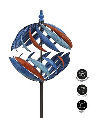 Dehner Gartenstecker Riesen-Windrad Globe, Ø 46 cm, Höhe 186 cm, Metall XXL Windmühle als Deko Objekt für Garten und Terrasse