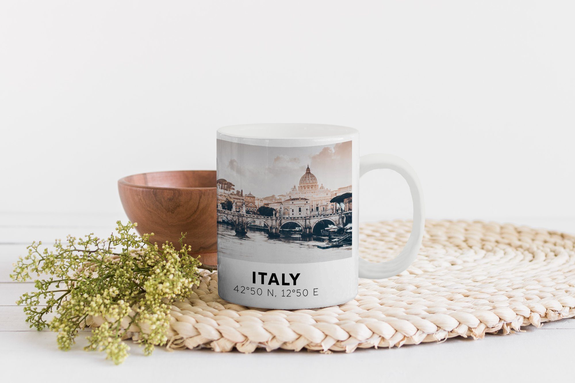 Fluss, - Teetasse, Geschenk Kaffeetassen, Becher, MuchoWow Brücke Keramik, Italien Teetasse, - Tasse