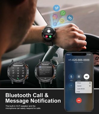 SUNKTA Fur Herren mit Sprachassistent Blutdruckmessung Herzfrequenz Smartwatch (1.39 Zoll, Android / iOS), mit Telefonfunktion 400Amh Touchscreen Fitness Tracker Schrittzähler