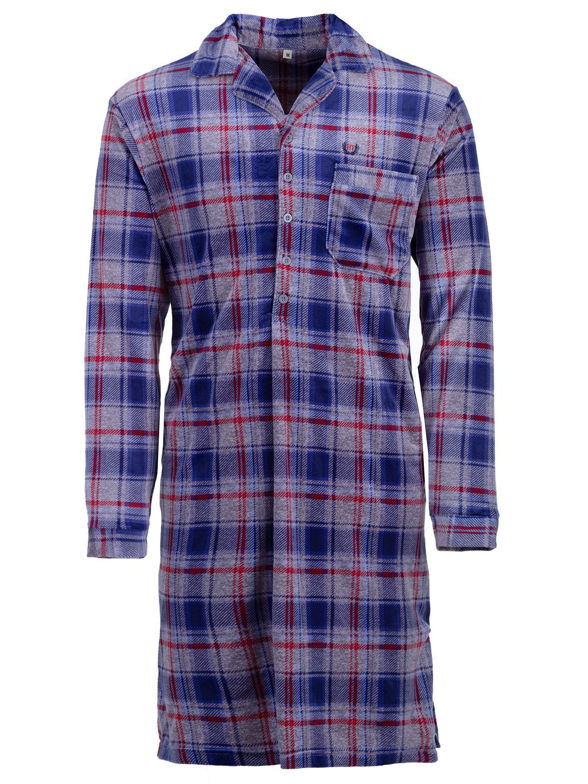 Henry Terre Nachthemd Velour Nachthemd langarm - Karo günstig online kaufen