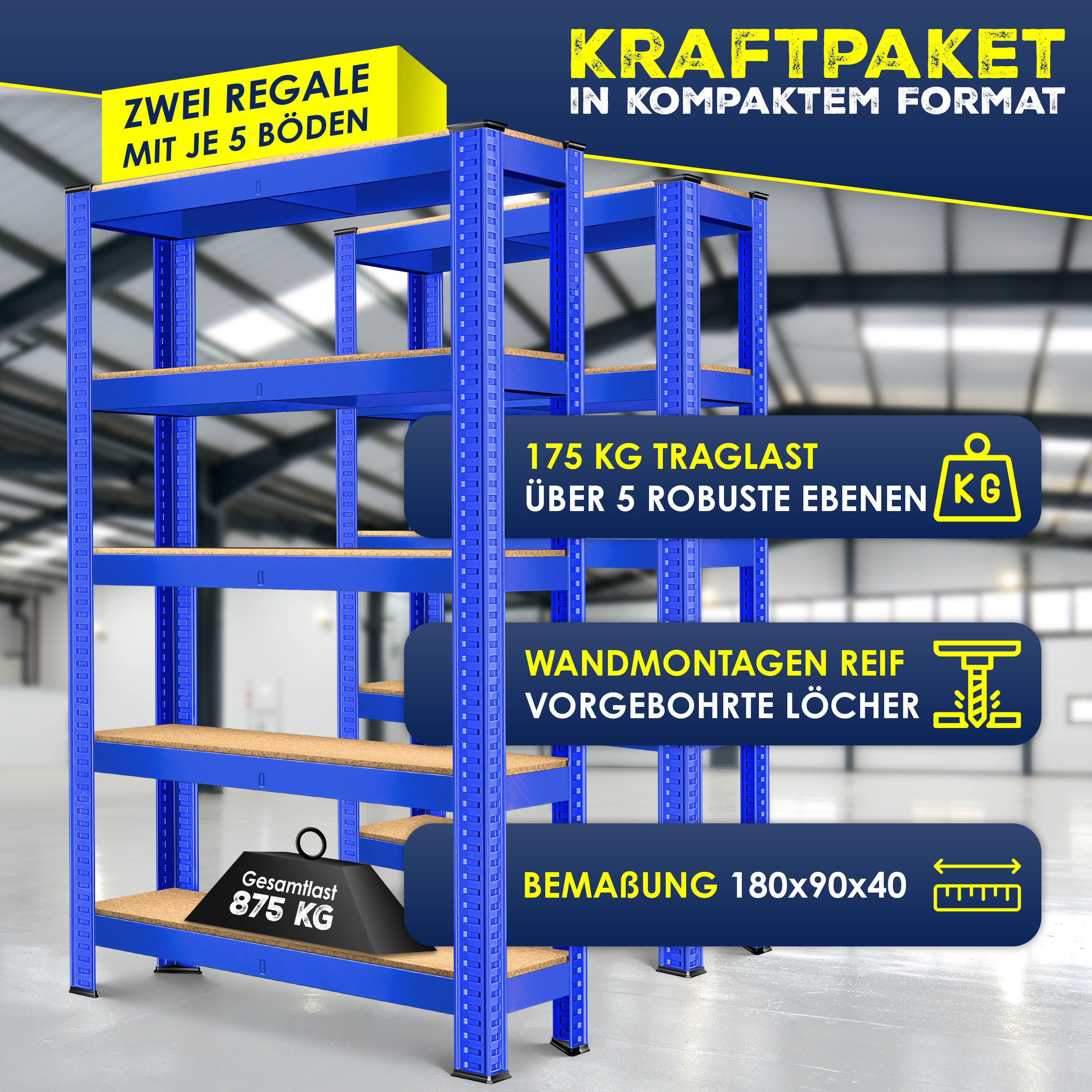 MASKO Schwerlastregal, 2er-Set Lagerregal aus Metall mit verstellbaren Ablagen