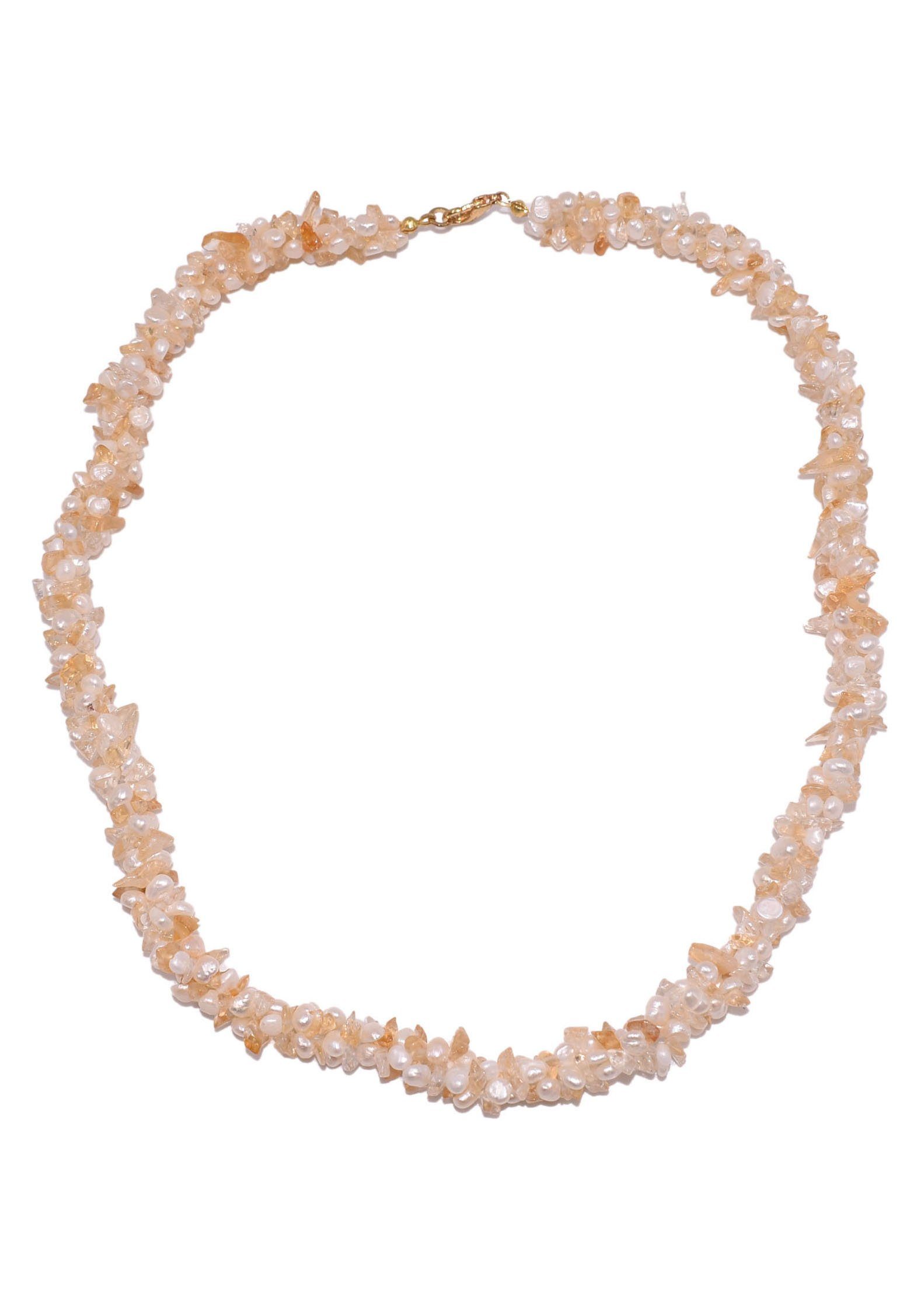 Firetti Collier Schmuck Geschenk Halsschmuck Halskette Farbstein Edelstein Citrin, Made in Germany - mit Citrin - mit Naturperle