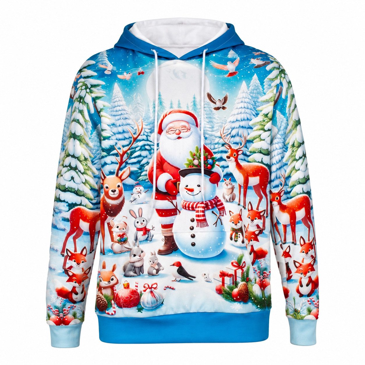 XiRRiX Weihnachtspullover Toller Weihnachts Hoodie mit Nikolaus und Schneemann Motiv (Kapuzen Pullover, Damen, Herren, Partner) Tolles Weihnachtsgeschenk!