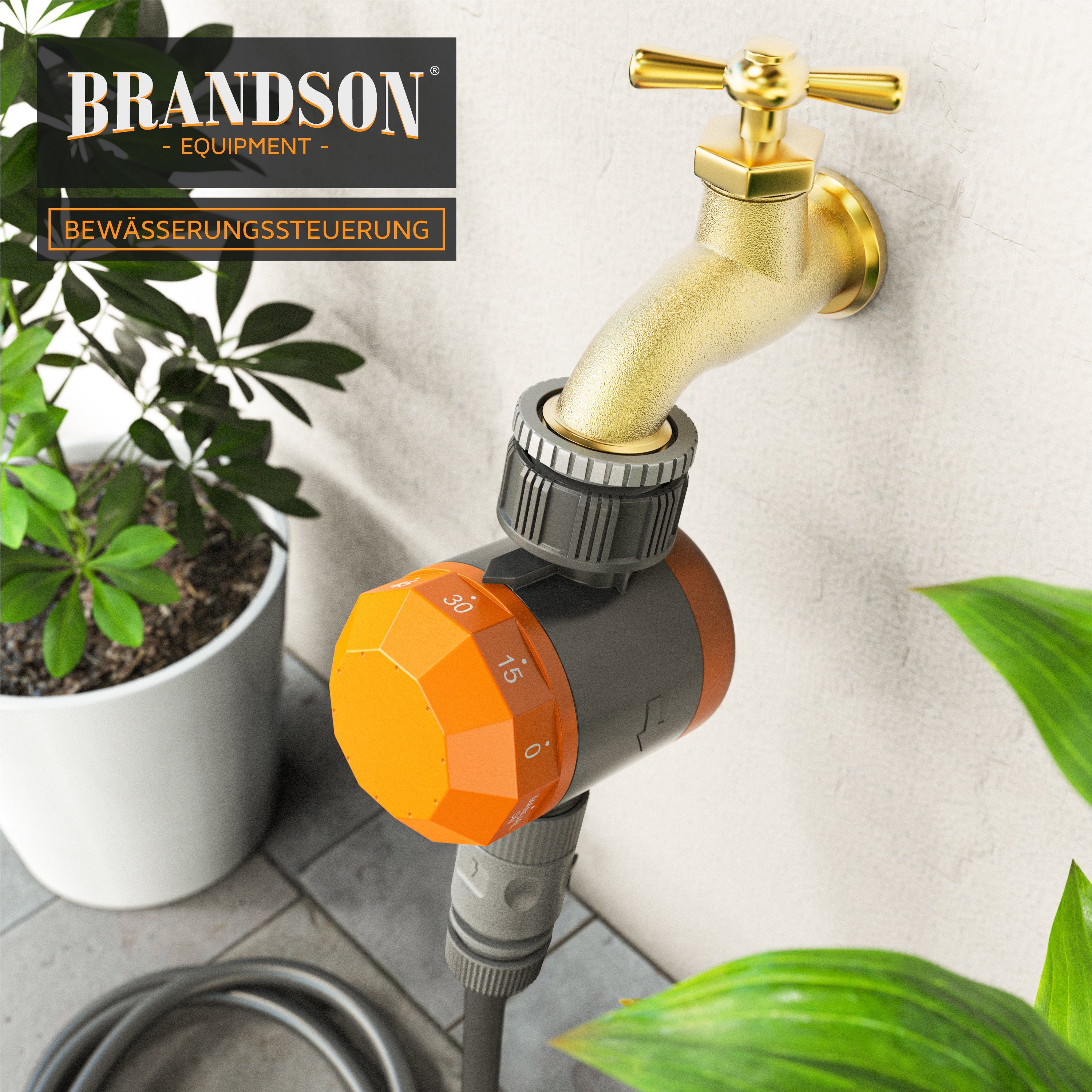 Brandson Bewässerungssteuerung Bewässerungsuhr, Wasserzeitschaltuhr, automatisch, Timer 15 - 120 Min., (Set, 2-tlg., inkl. 1/2" Adapter (3/4"1/2", Schnellversch – Bild 5 von 5