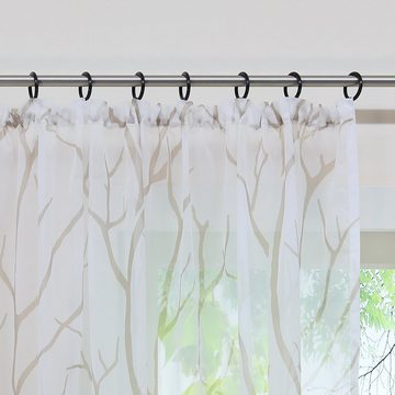 Gardine, Joyswahl, Kräuselband (1 St), transparent, mit Baumzweige Muster, Dekovorhang für Wohnzimmer