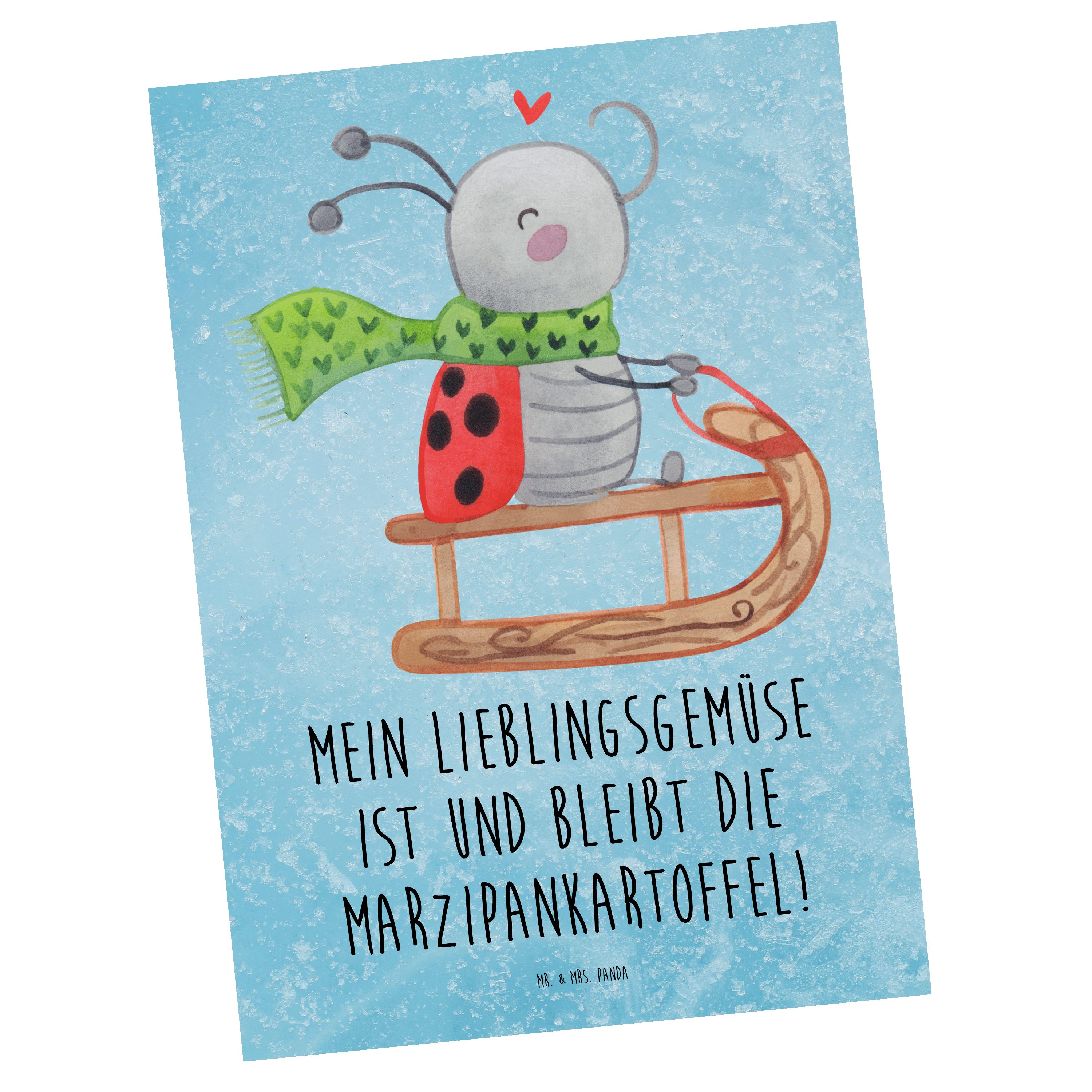 Mr. & Mrs. Panda Postkarte Smörle Rodeln - Eisblau - Geschenk, Schlittenfahren, Heiligabend, Dan