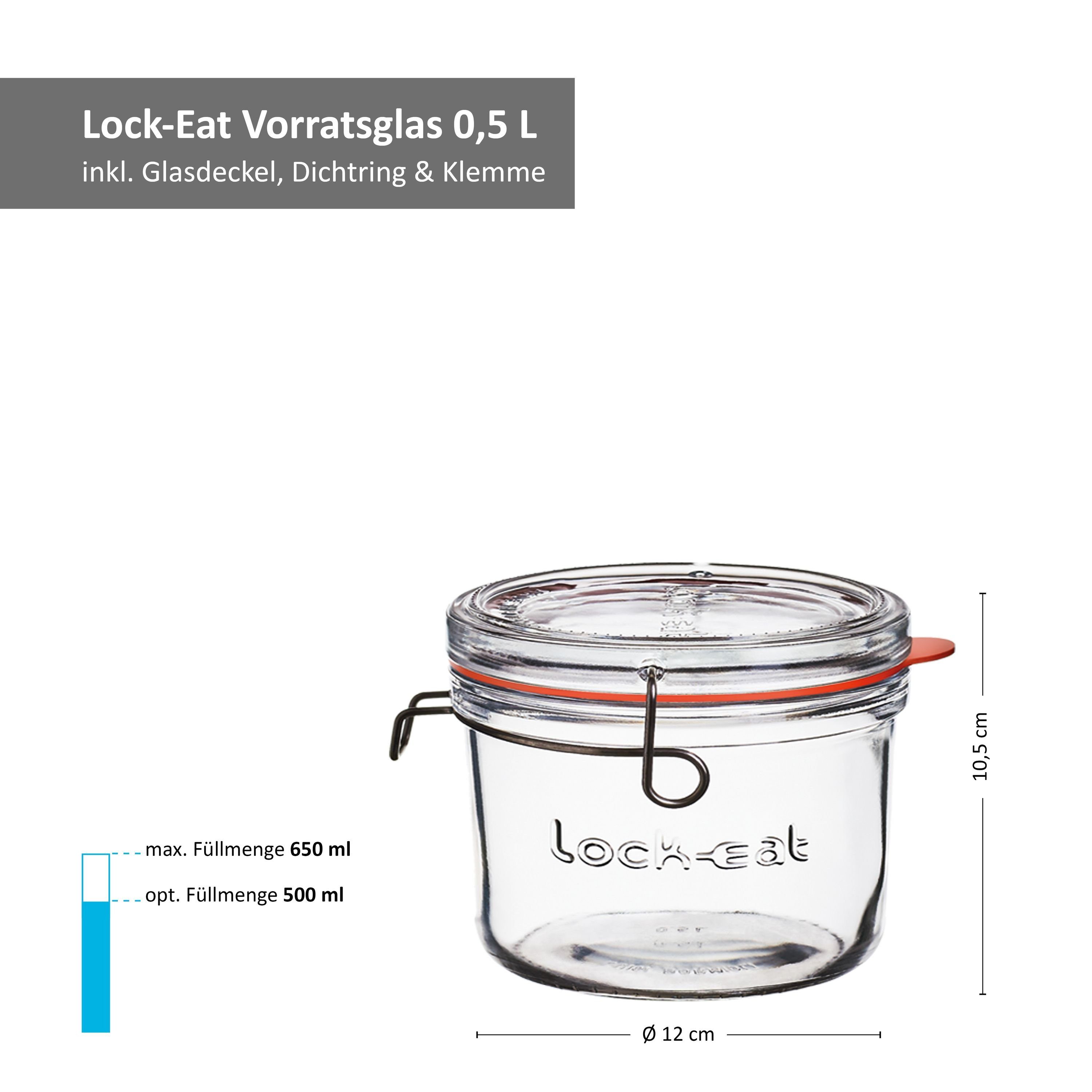 0,5L 0,75L, - Bormioli Vorratsglas mit Set Einmachgläser + 2er Deckel Glas Luigi Lock-Eat