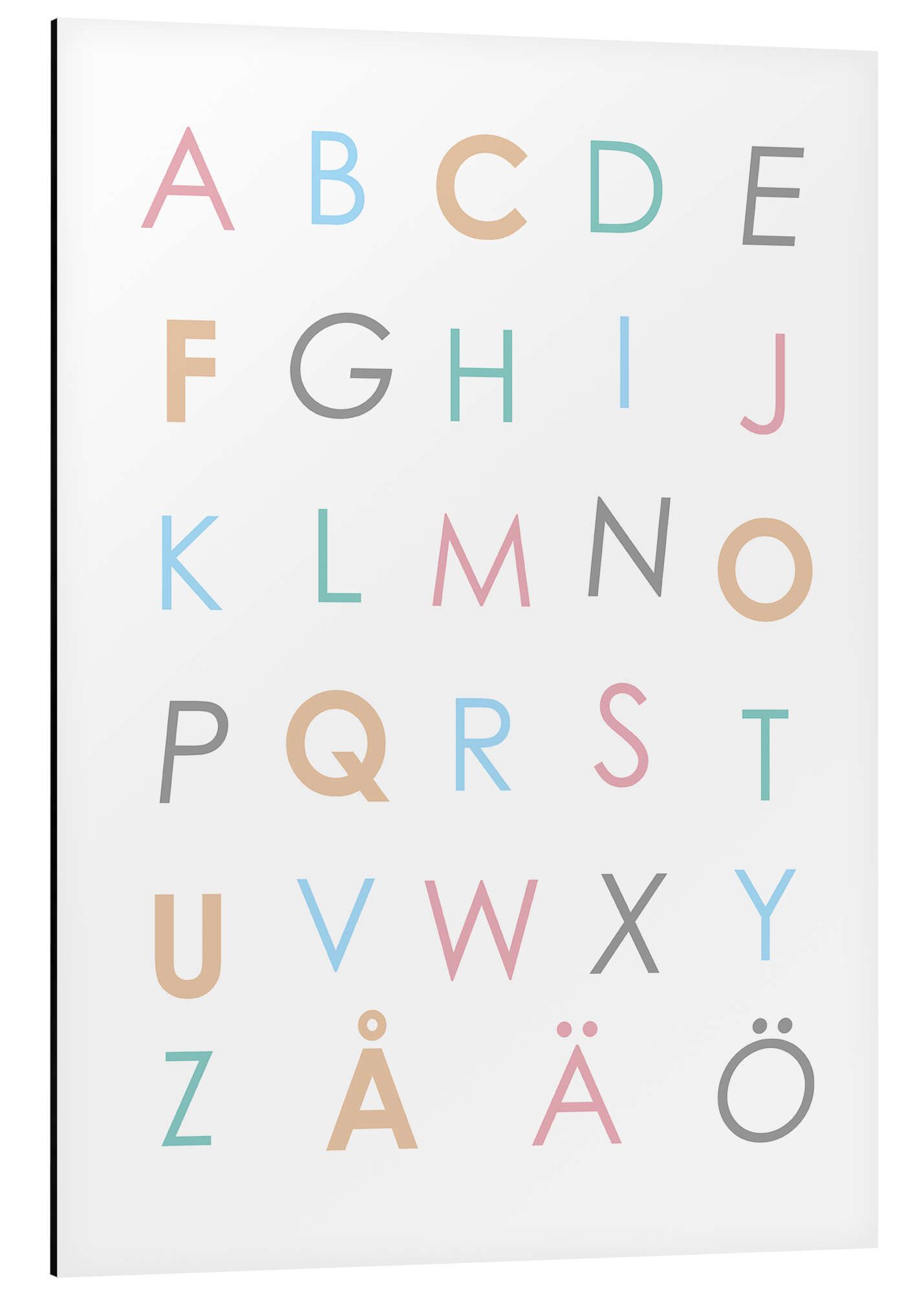 Posterlounge Wandbild Schwedisches Alphabet Bunt, Funny Quotes and Inspiration, erhältlich als Poster, Leinwandbild, Wandsticker oder Acrylglasbild