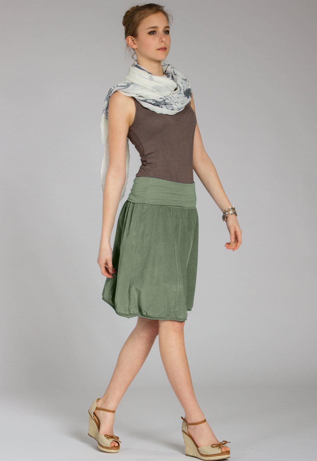 Caspar Faltenrock RO004 Damen Cord Rock knielang mit hohem elastischem Bund günstig online kaufen