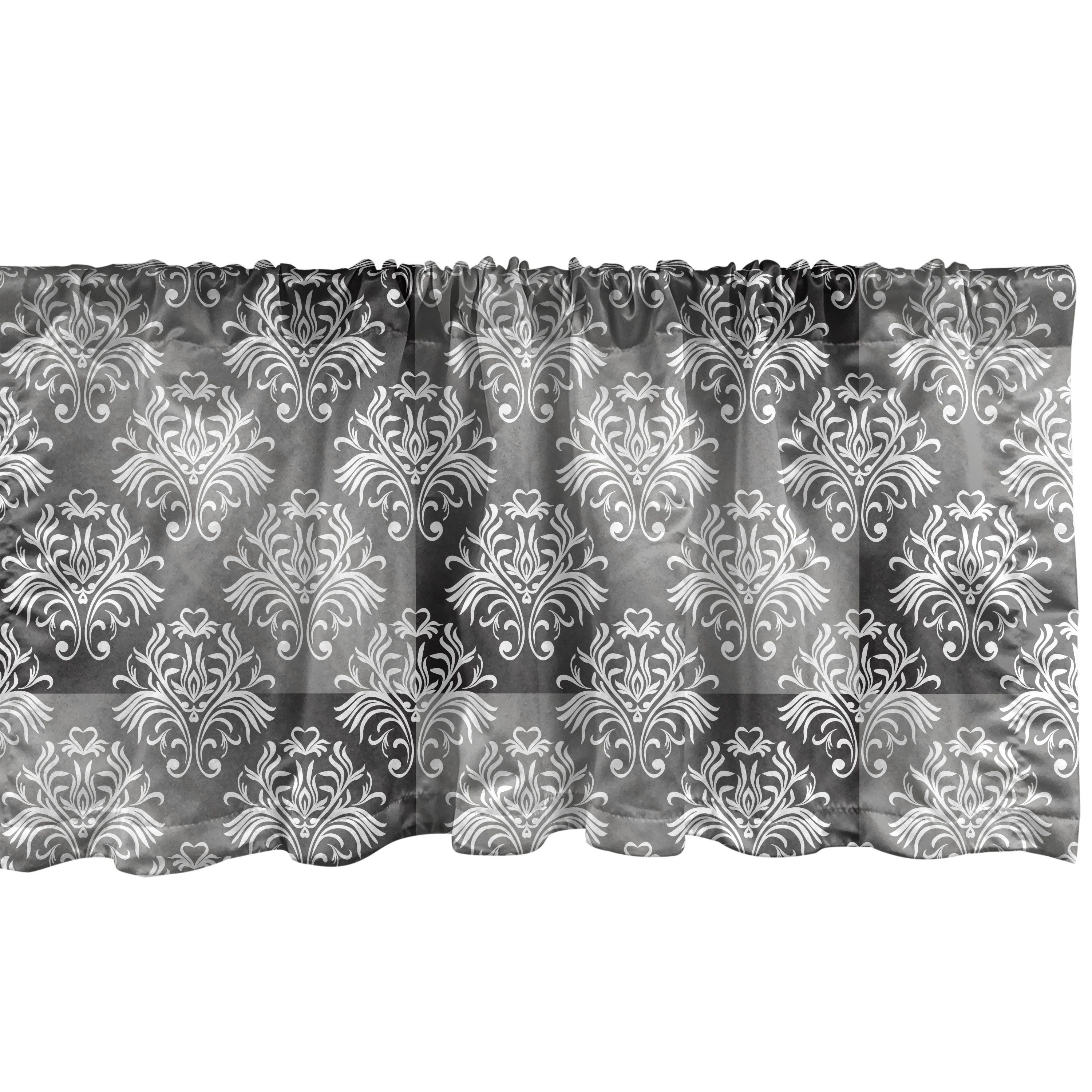 Scheibengardine Vorhang Volant für Küche Schlafzimmer Dekor mit Stangentasche, Abakuhaus, Microfaser, Damast-Grau Vintage Blumen Damaskus