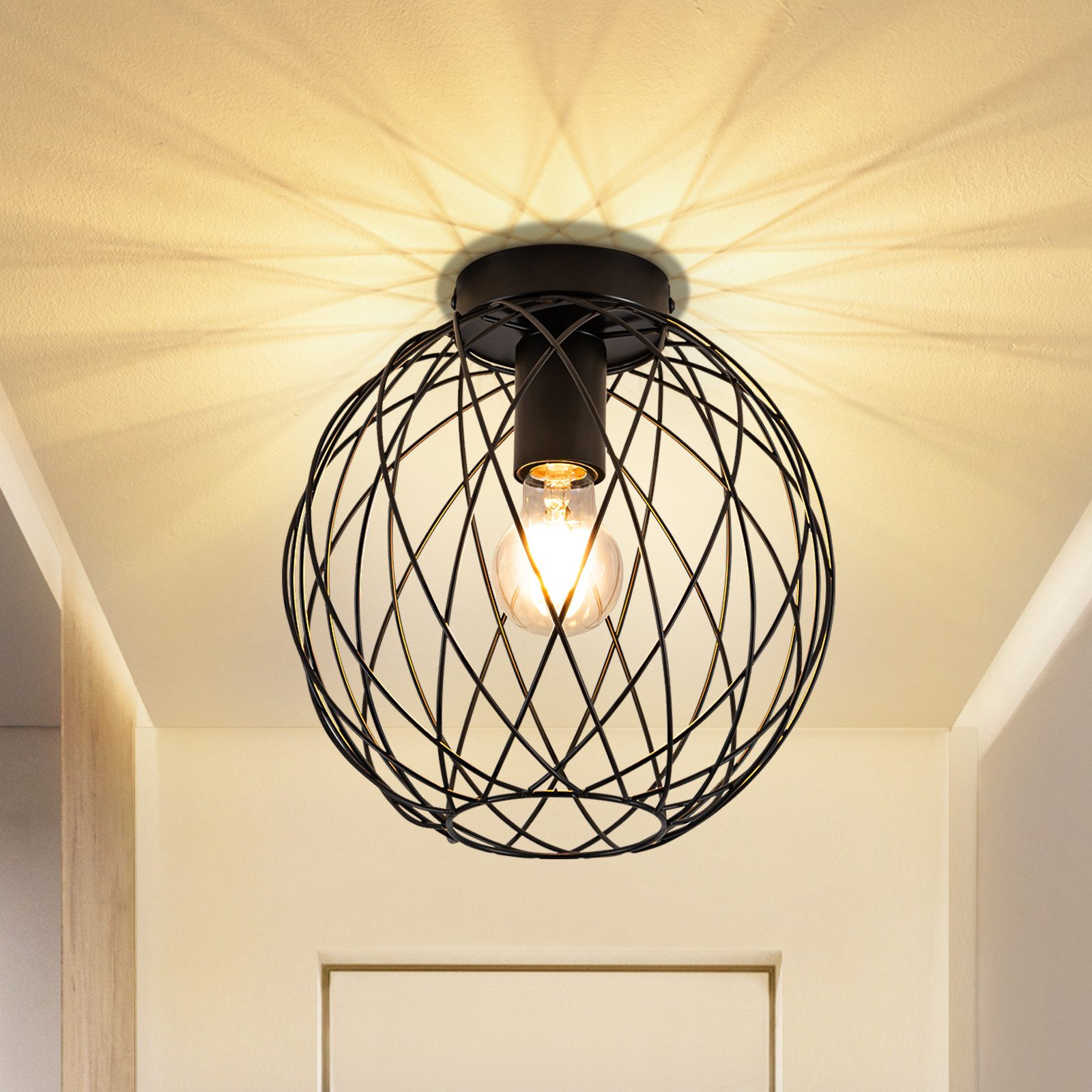 ZMH LED Deckenleuchte Ø 25cm Schwarz Vintage Deckenlampe Kaefig Gitter für günstig online kaufen